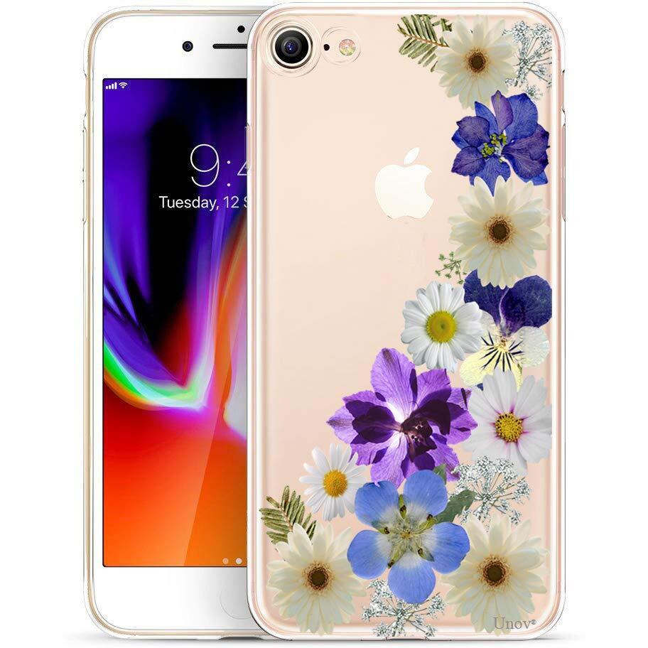 Unov Case For Iphone Se (2022) Iphone Se (2020) Iphone 8 Iphone 7 Case Clear With Design Embossed Pattern Tpu Soft Shock Bumper Absorption Slim Protective 4.7 Inch (Flower Blossom)