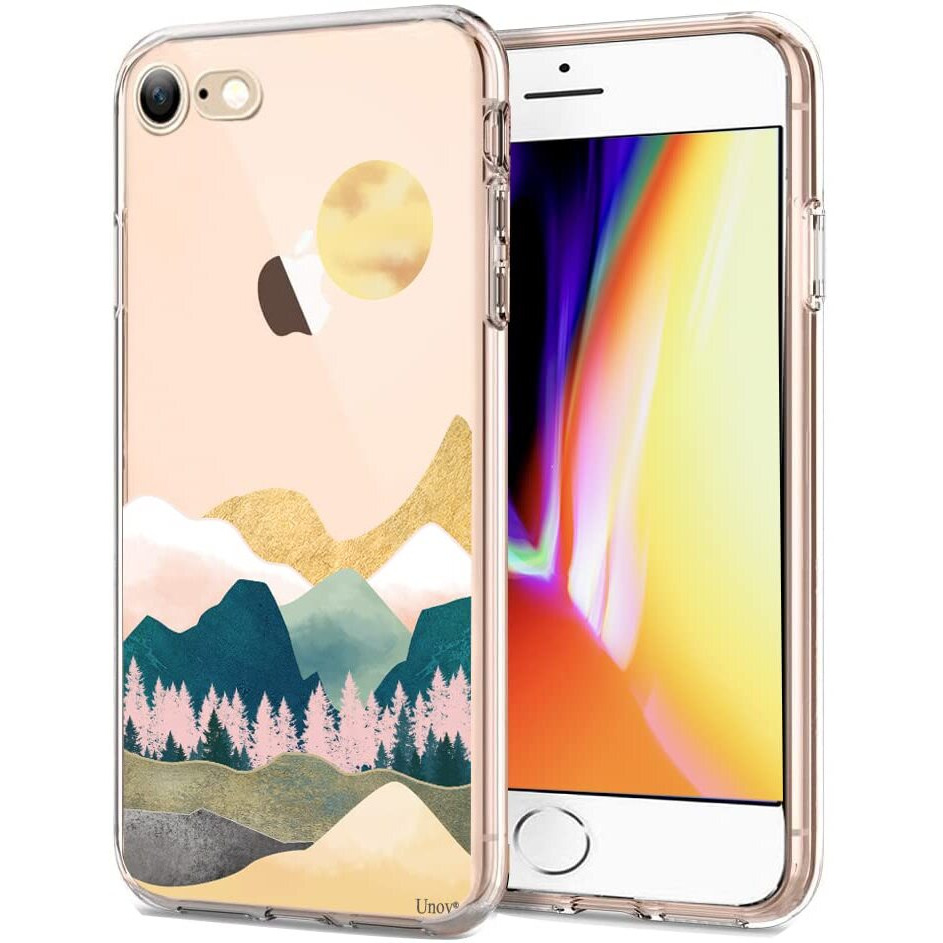 Unov Case For Iphone Se (2022/2020), 8, 7 - Clear Embossed Sierra Mountains Design, Tpu Soft Shock Bumper, Slim Protection (4.7 Inch)