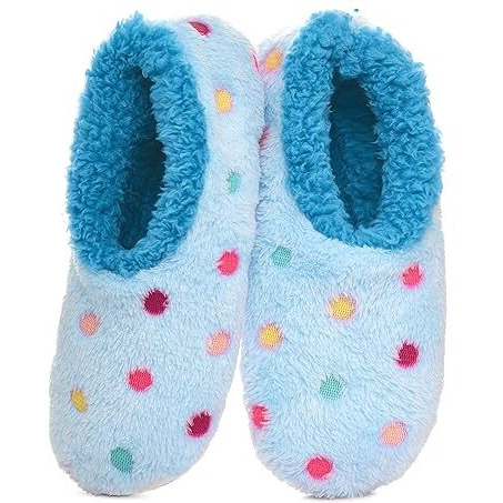 Snoozies Slippers For Women | Lotsa Dots Colorful Cozy Sherpa Slipper Socks | Womens House Slippers | Cozy Slippers For Women | Fuzzy Slippers | Blue | Small
