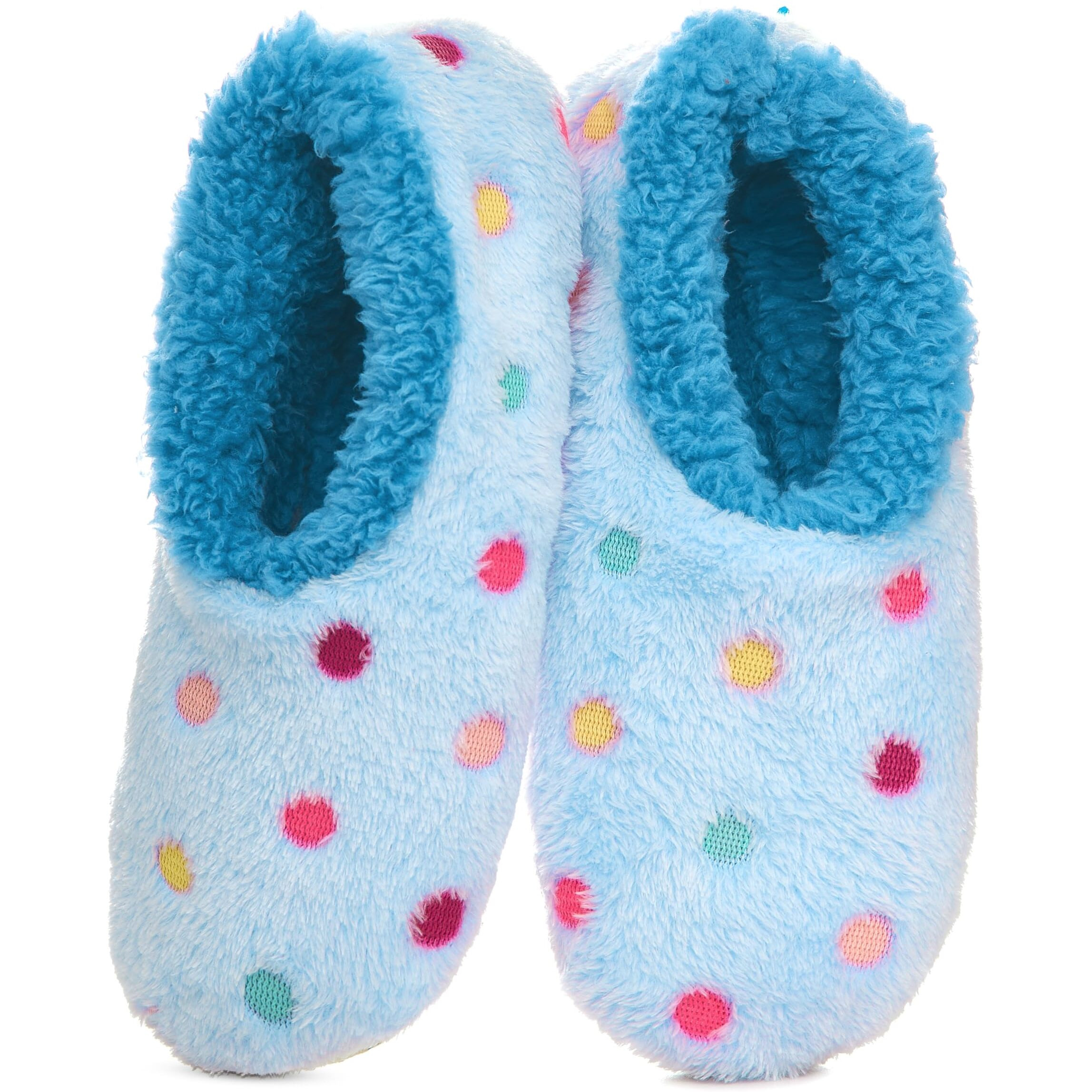 Snoozies Slippers For Women | Lotsa Dots Colorful Cozy Sherpa Slipper Socks | Womens House Slippers | Cozy Slippers For Women | Fuzzy Slippers | Blue | Small