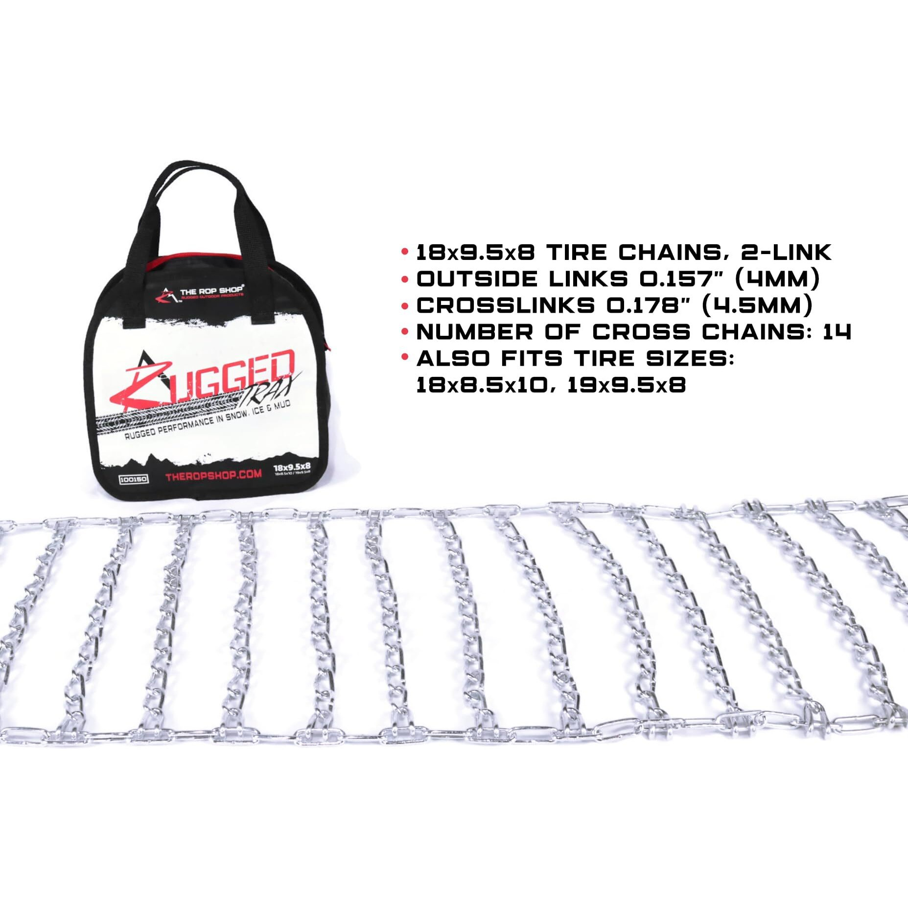The Rop Shop | Pair Of 2 Link Tire Chains & Tensioners 18X8.5X10 For Snow Blowers, Lawn & Garden Tractors, Mowers & Riders, Utv, Atv, 4-Wheelers, Utility Vehicles