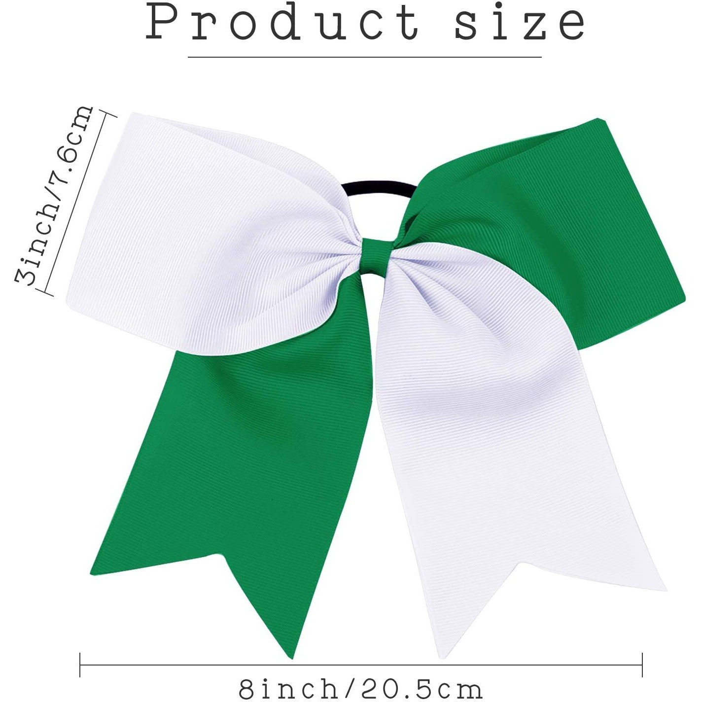 16Pcs 8" Large Cheer Hair Bows Ponytail Holder Elastic Band Handmade For Cheerleading Teen Girls College Sports (White/Forest Green, 16 Count (Pack Of 1))