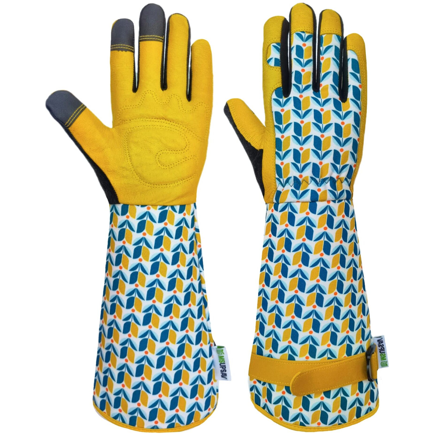 Msupsav Women's Medium Garden Gloves With Floral Pattern, Breathable Canvas Back, Foam Padded Palm For Weeding, Pruning, Landscaping