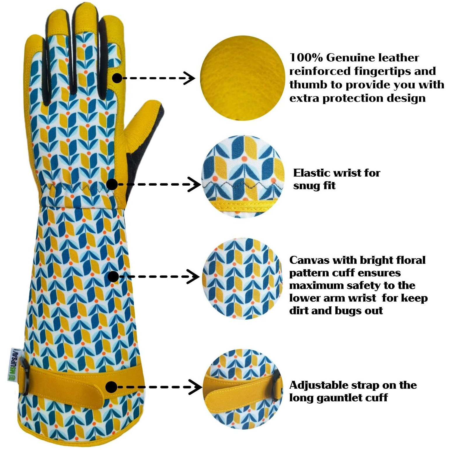 Msupsav Women's Medium Garden Gloves With Floral Pattern, Breathable Canvas Back, Foam Padded Palm For Weeding, Pruning, Landscaping