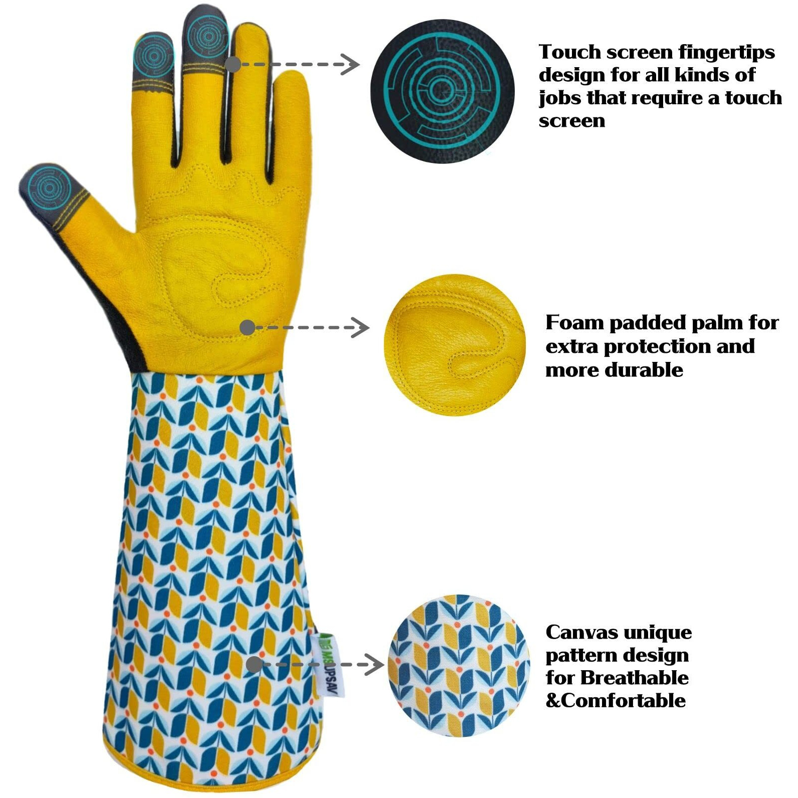 Msupsav Women's Medium Garden Gloves With Floral Pattern, Breathable Canvas Back, Foam Padded Palm For Weeding, Pruning, Landscaping