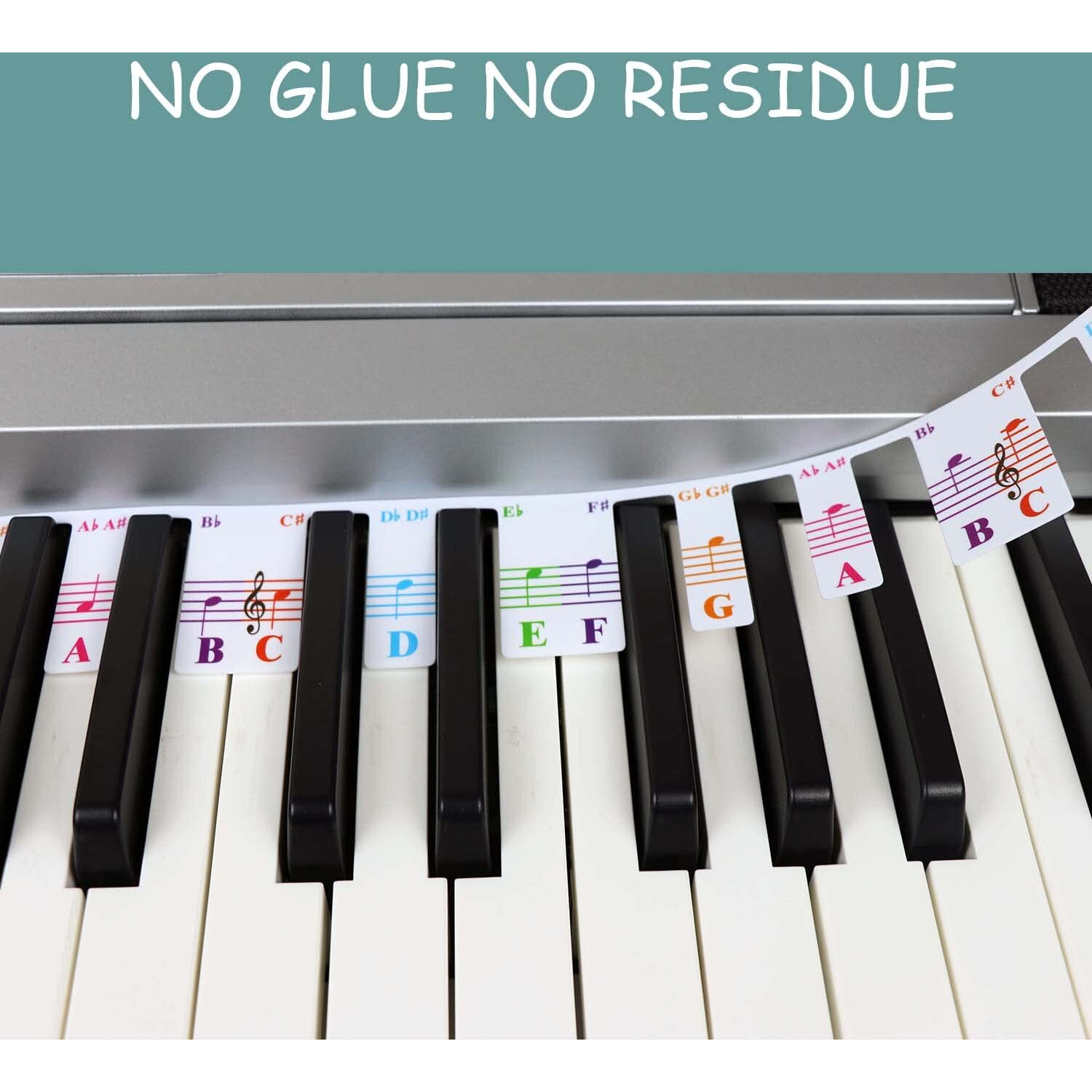 Colorful Piano Keyboard Notes For Beginner, Removable Note Labels For Learning, 88 Key Full Size Piano Rake Key, Reusable, No Need Stickers