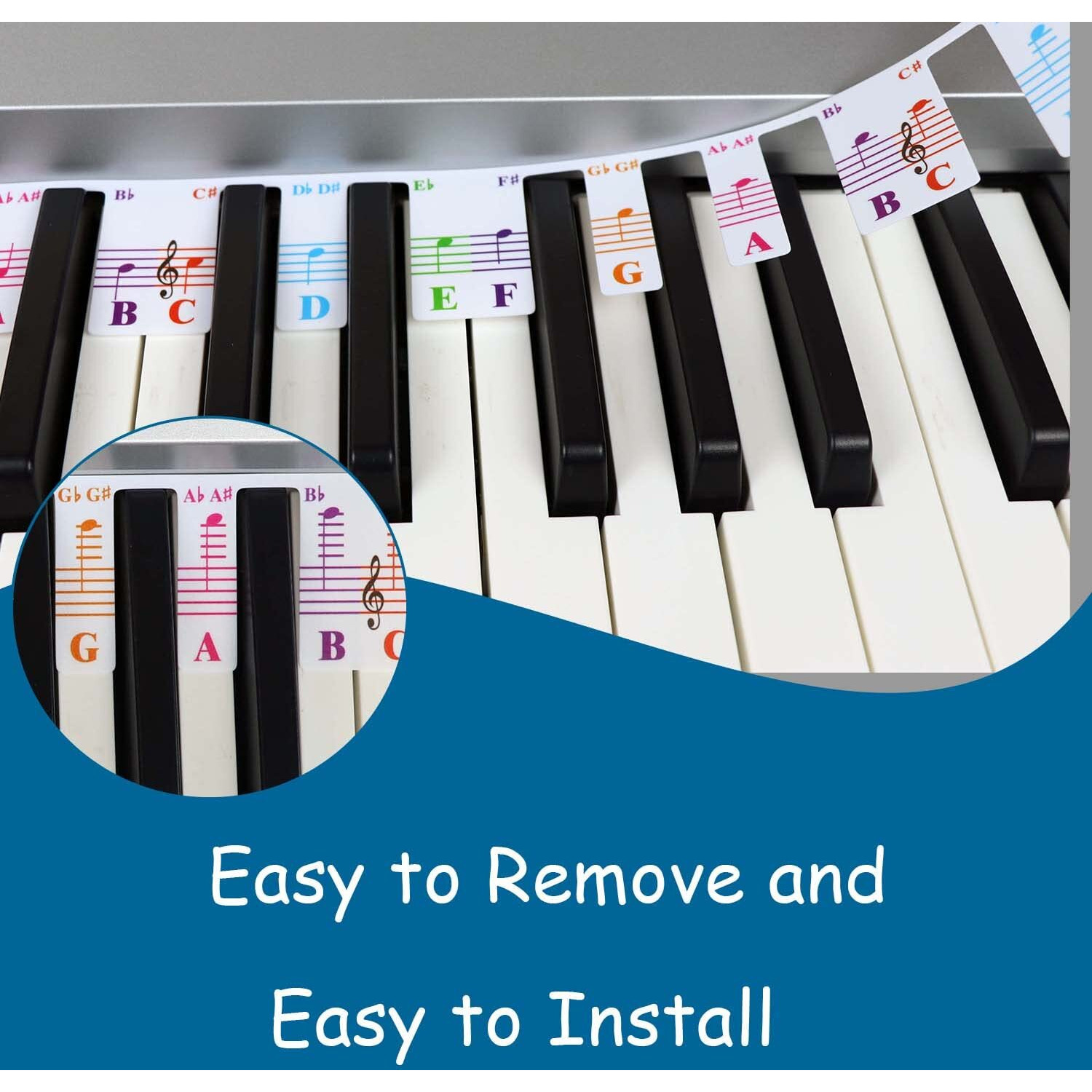 Colorful Piano Keyboard Notes For Beginner, Removable Note Labels For Learning, 88 Key Full Size Piano Rake Key, Reusable, No Need Stickers