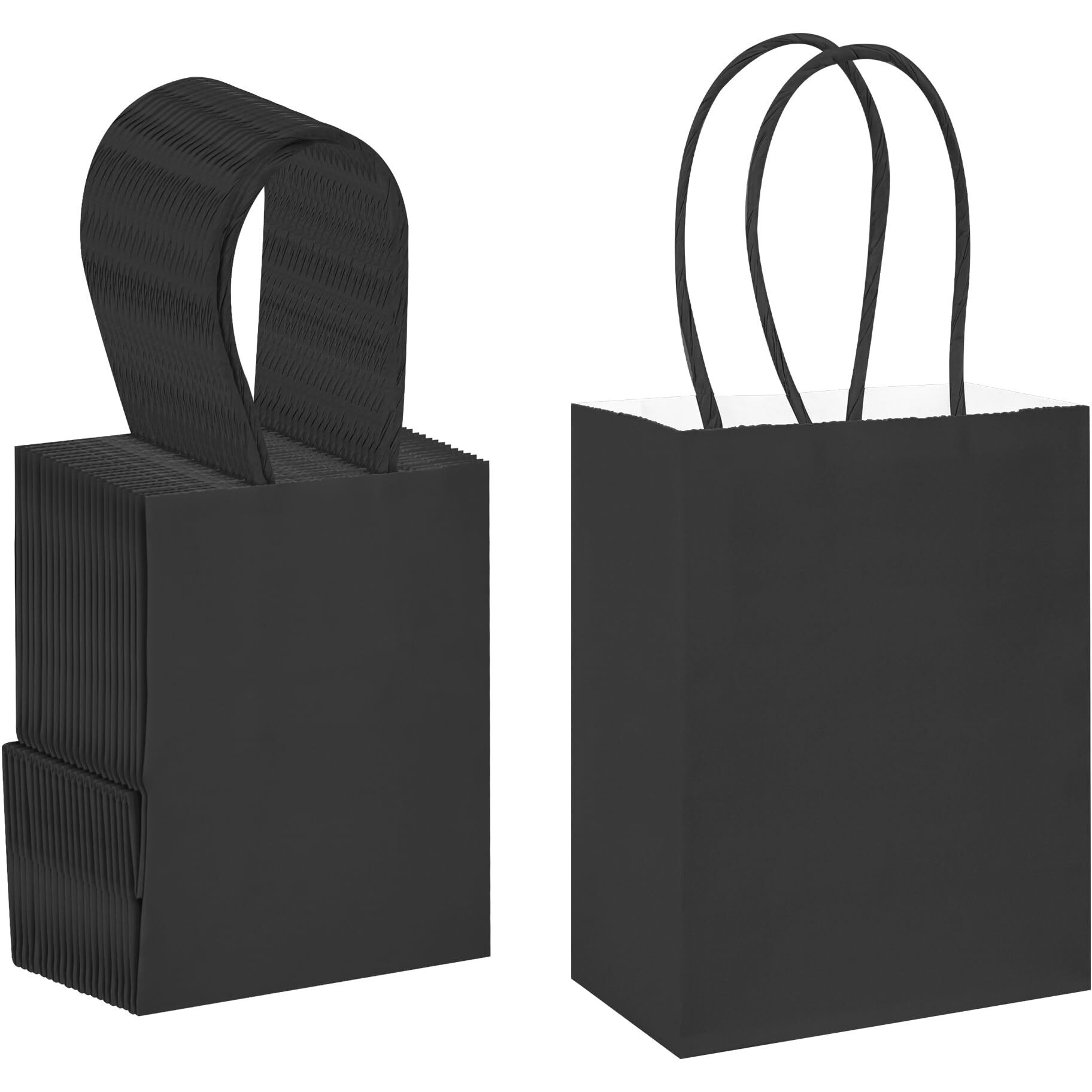Djinnglory 60 Pack Tiny Mini Black Paper Gift Party Goodie Bags With Handles Bulk 6.3 X 4.7 X 2.75 Inch For Halloween Birthday Favors Treats, Diy Crafts, Small Business Merchandise Kraft Bags