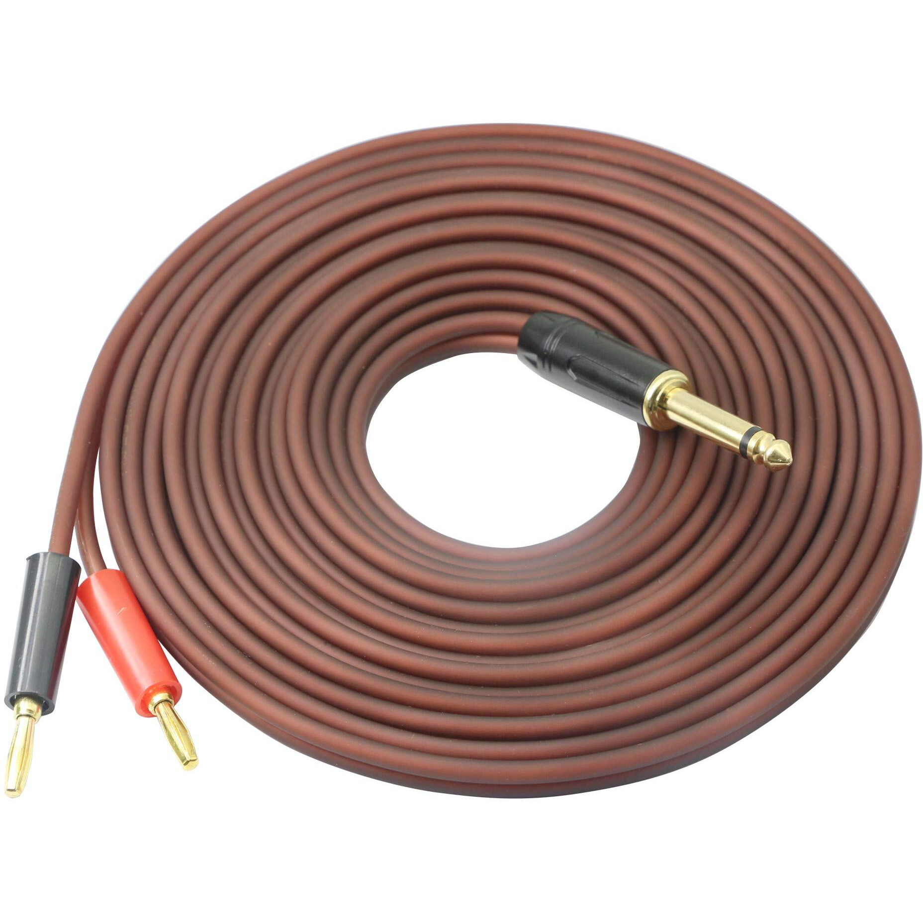 1/4 Ts To Banana Plug,6.35Mm Ts Phono To Banana Plug Speaker Audio Cable,Gold-Plated 1/4 Ts Male To Dual Banana Plugs Ofc Hifi Speaker Wire For Dj Application, Mixer, Headphone Jack-16.5Ft (5M)