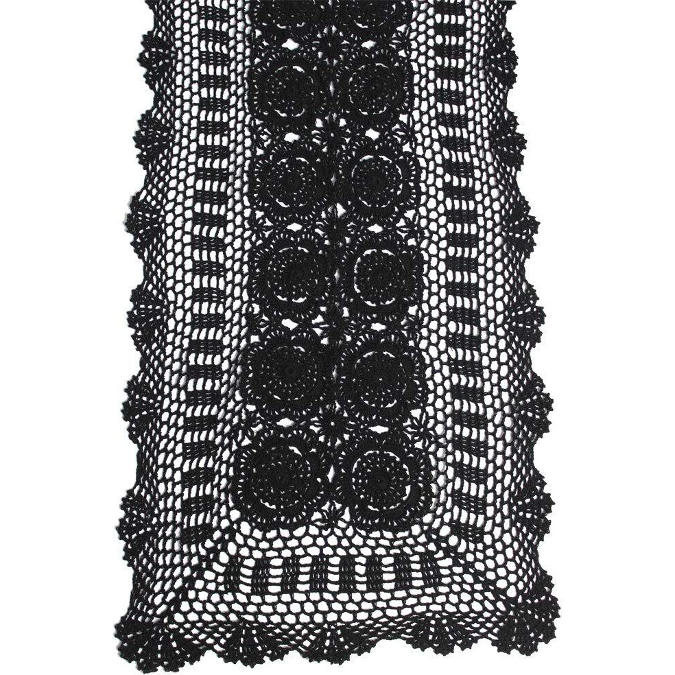 Kepswet Cotton Handmade Crochet Lace Table Runner Black Rectangle Coffee Table Dresser Decor (14X36 Inch)