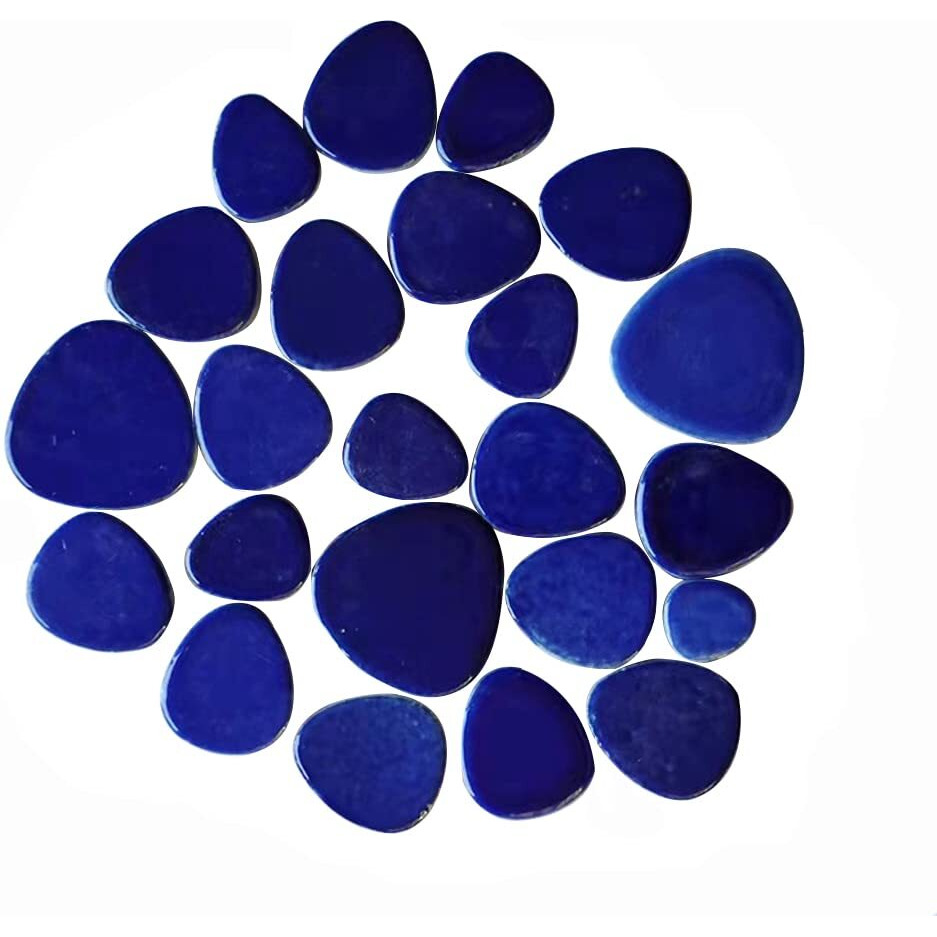 Blue Ceramic Tiles For Crafts Oval Polished Mosaic Stones Glazed Porcelain Pieces Bulk For Mosaic Project - Covers About 11X11 Inches,1 Pound