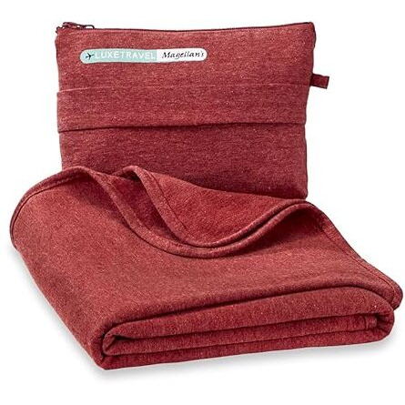Sagefinds Airplane Travel Blanket | Compact Throw Blanket For Camping And Hiking | Converts Into A Pillow | Travel Gift | Soft Jersey Knit | Fits In Backpack | Attaches To Luggage | Travel Essential