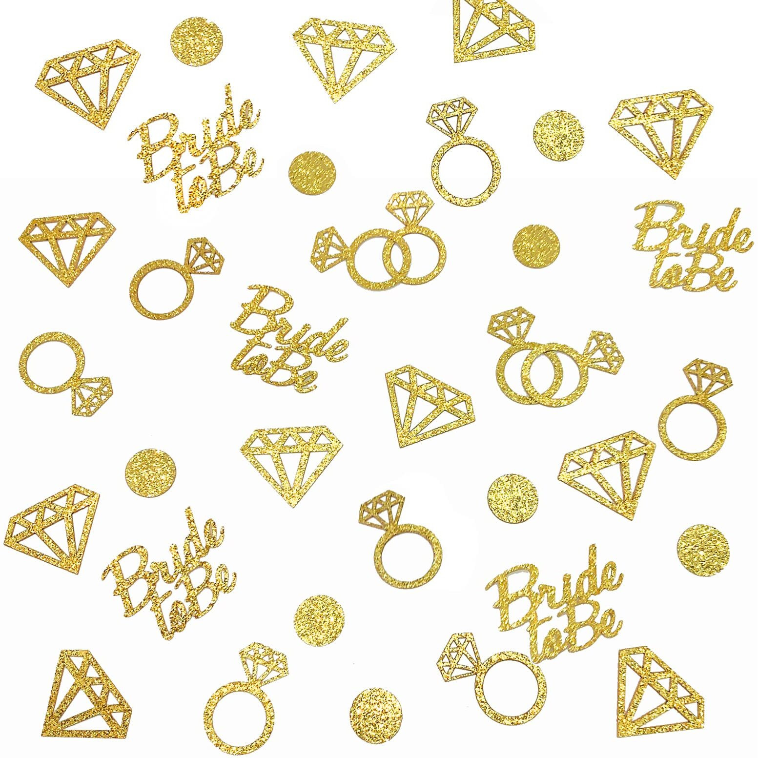 Bridal Shower Decorations 300Pcs Table Glitter Confetti For Engagement Party Decor Bride To Be,Diamond,Ring And Circle Gold Paper Confetti For Wedding Bachelorette Party Favors (Gold)