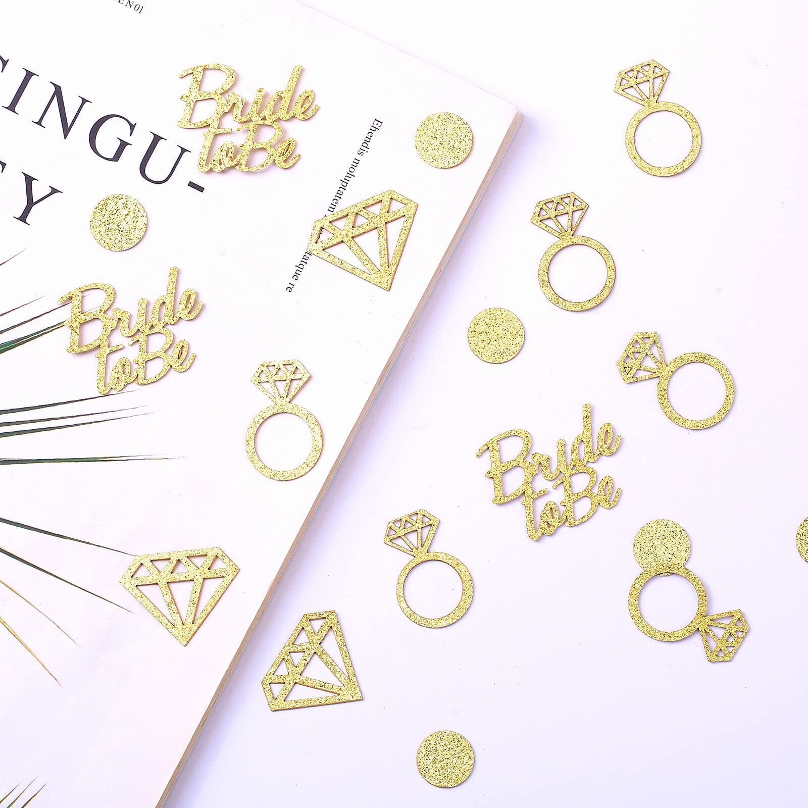 Bridal Shower Decorations 300Pcs Table Glitter Confetti For Engagement Party Decor Bride To Be,Diamond,Ring And Circle Gold Paper Confetti For Wedding Bachelorette Party Favors (Gold)
