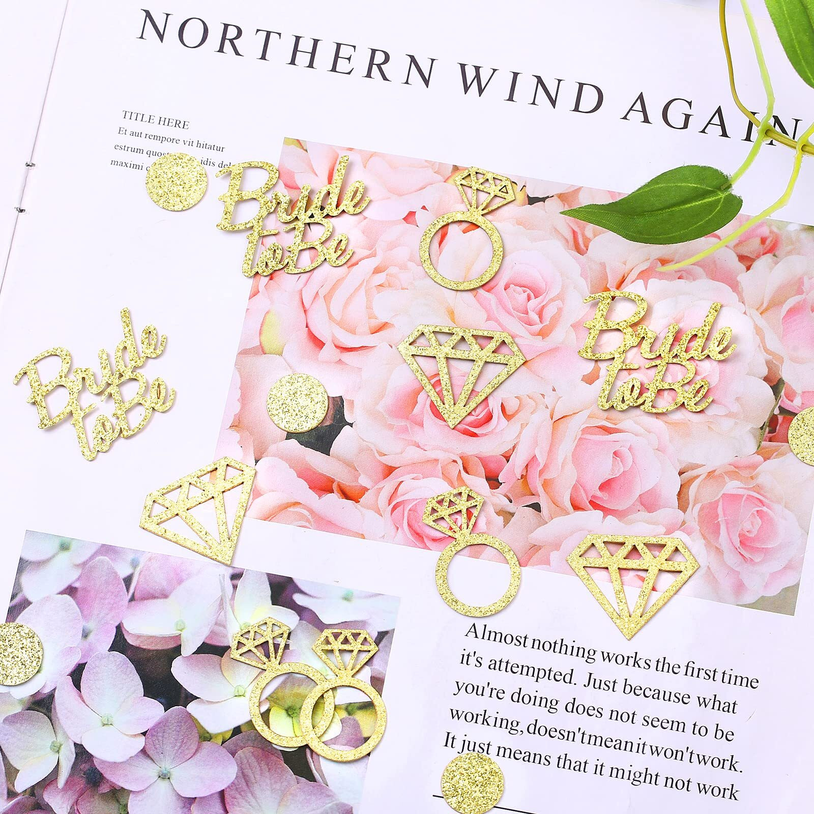 Bridal Shower Decorations 300Pcs Table Glitter Confetti For Engagement Party Decor Bride To Be,Diamond,Ring And Circle Gold Paper Confetti For Wedding Bachelorette Party Favors (Gold)