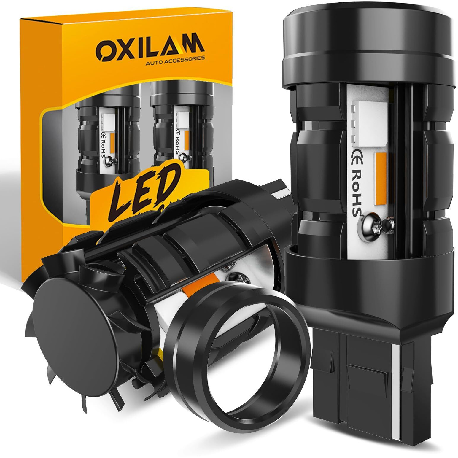Oxilam 2024 Upgraded 7443 7440 Led Bulb Amber With Fan, Canbus Error Free, 4000Lm 600% Brighter, Turn Signal Light Anti Hyper Flash, T20 7441 W21W Wy21W 7440Na Blinker Bulb Replacement (Pack Of 2)
