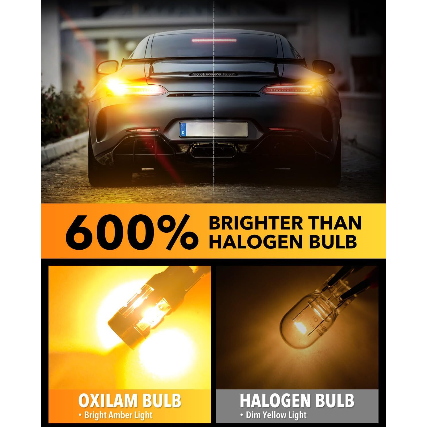 Oxilam 2024 Upgraded 7443 7440 Led Bulb Amber With Fan, Canbus Error Free, 4000Lm 600% Brighter, Turn Signal Light Anti Hyper Flash, T20 7441 W21W Wy21W 7440Na Blinker Bulb Replacement (Pack Of 2)