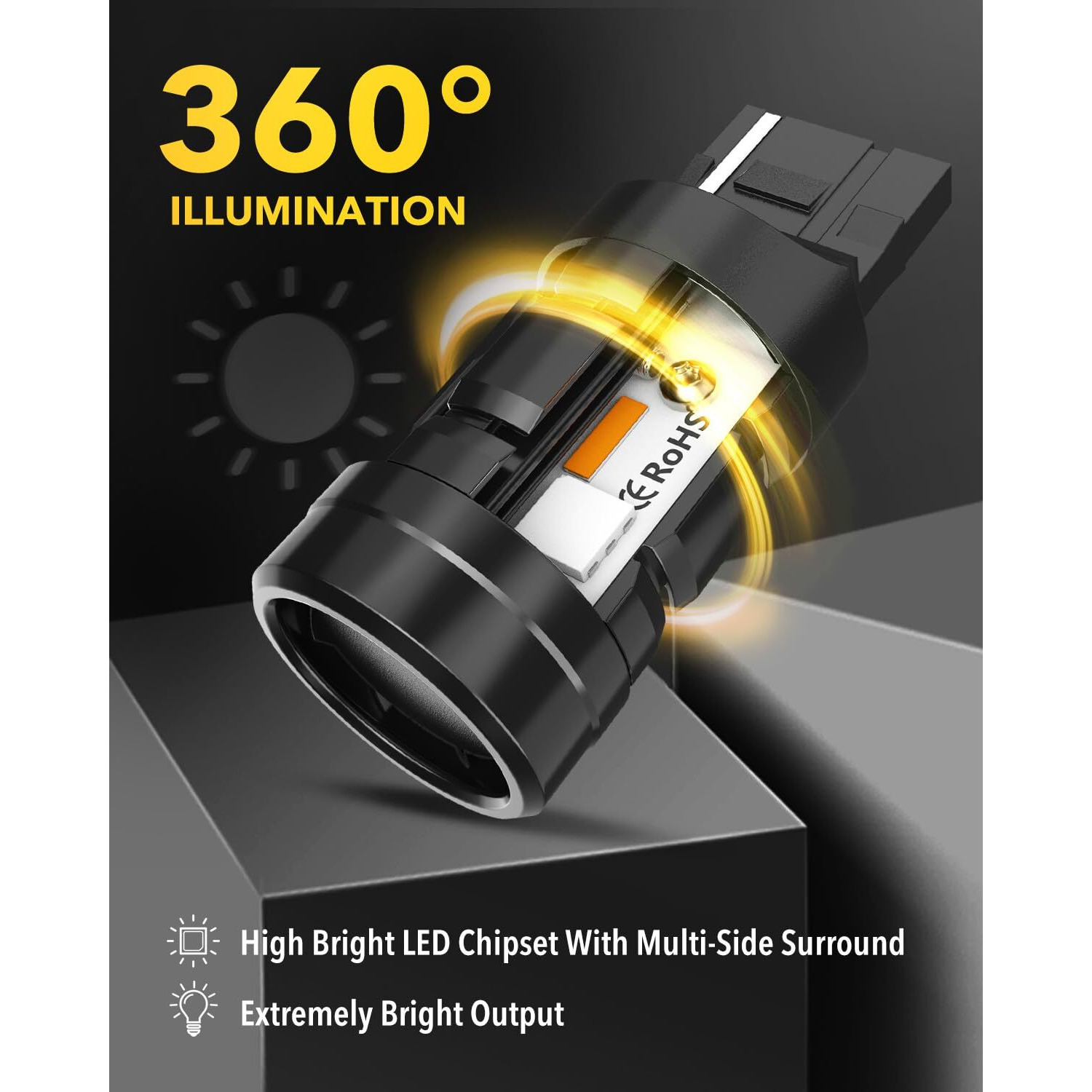 Oxilam 2024 Upgraded 7443 7440 Led Bulb Amber With Fan, Canbus Error Free, 4000Lm 600% Brighter, Turn Signal Light Anti Hyper Flash, T20 7441 W21W Wy21W 7440Na Blinker Bulb Replacement (Pack Of 2)