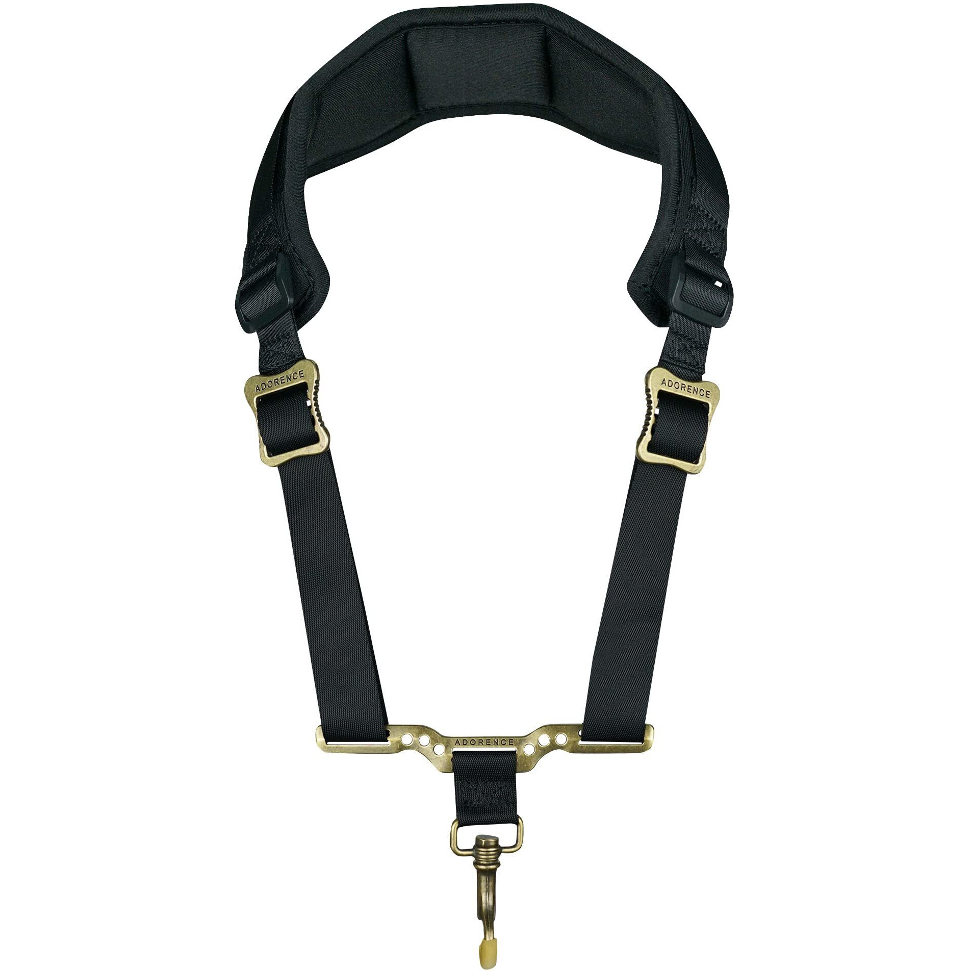 Adorence Saxophone Neck Strap With Cushioned Padding & Swivel Metal Hook - Comfortable Sax Strap For Tenor, Alto - Black, Metal Weight Spreader