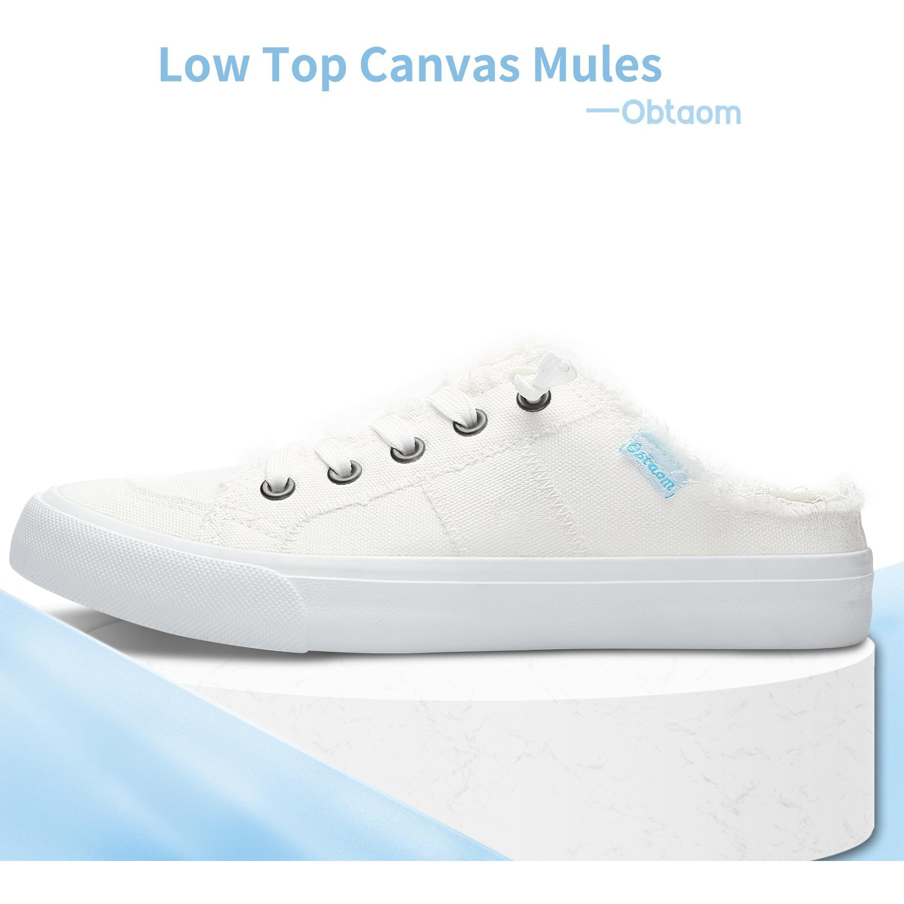 Obtaom Women Canvas Mules Memory Foam Clipper Fashion Sneakers Comfortable Slip-On Mule Backless Shoe(White Canvas Us6)