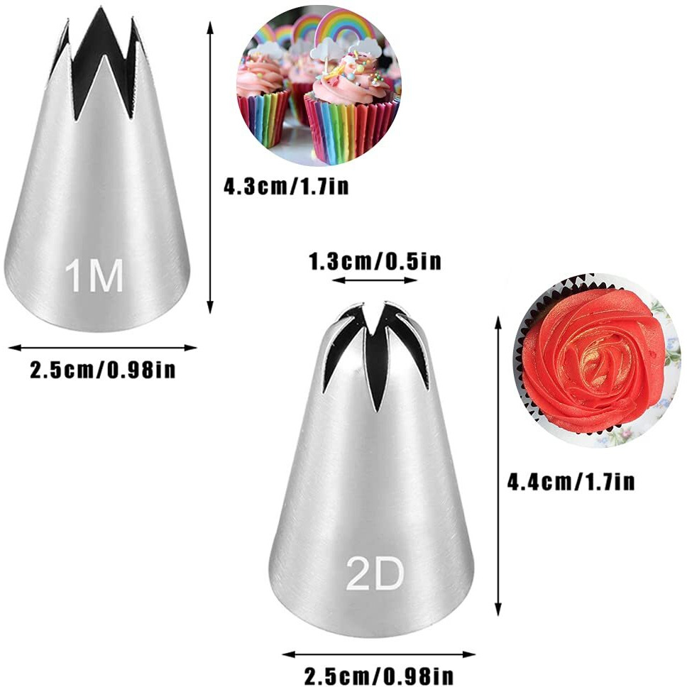Large Piping Tips Set For Cake Cupcake Decorating,Stainless Steel Icing Piping Nozzles,5 Decorating Tips Pastry Tips Frosting Tips For Cream Rose Flower Meringue Cookie Decoration,1A 1M 2A 2D 4B