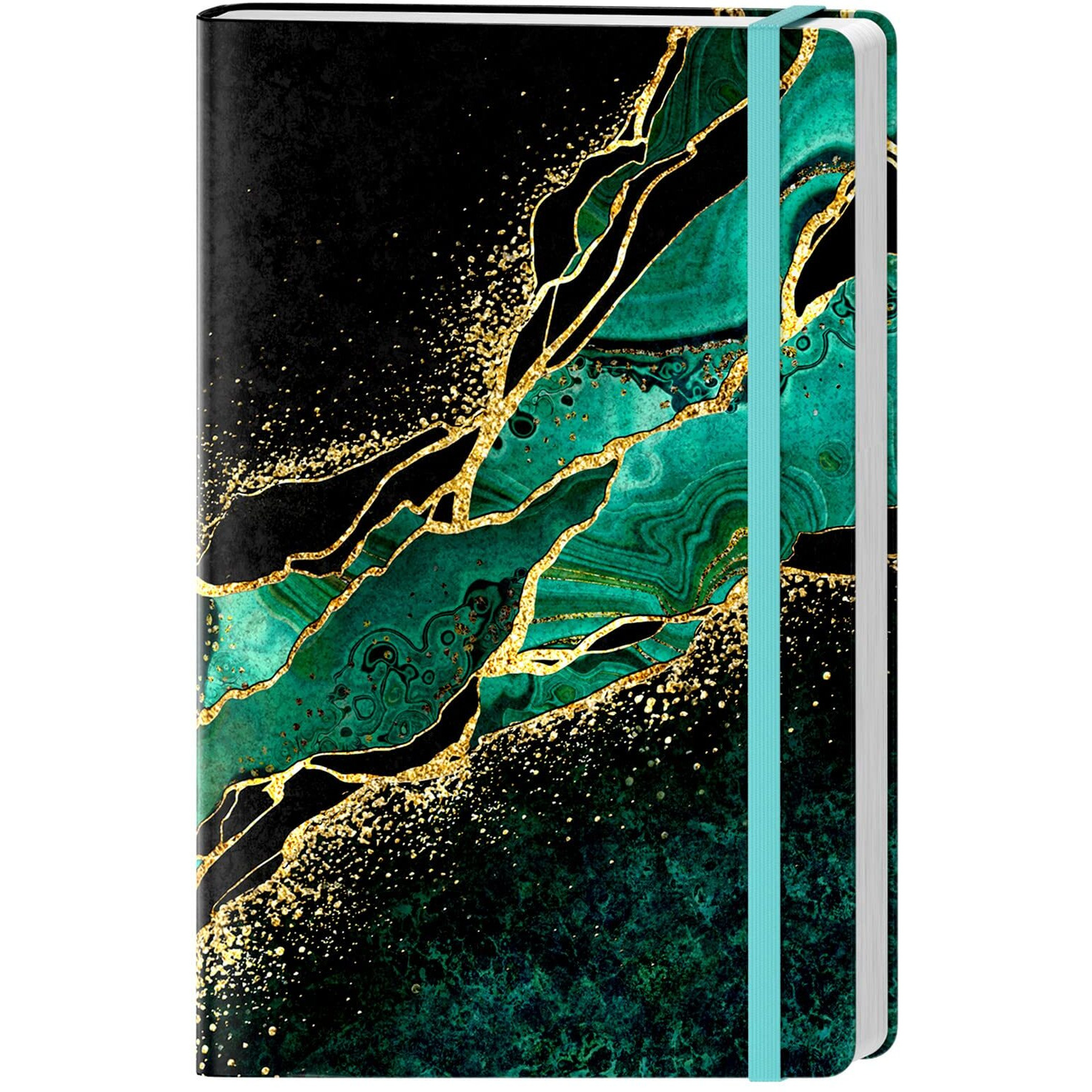 Huamxe Lined Journal Notebook, Hardcover, Medium 5.7 X 8.4 In, 160 Pages Thick Paper, Cute Aesthetic A5 College Ruled Notebook For Journaling Writing Work Office School Women Men, Green Gold Marble