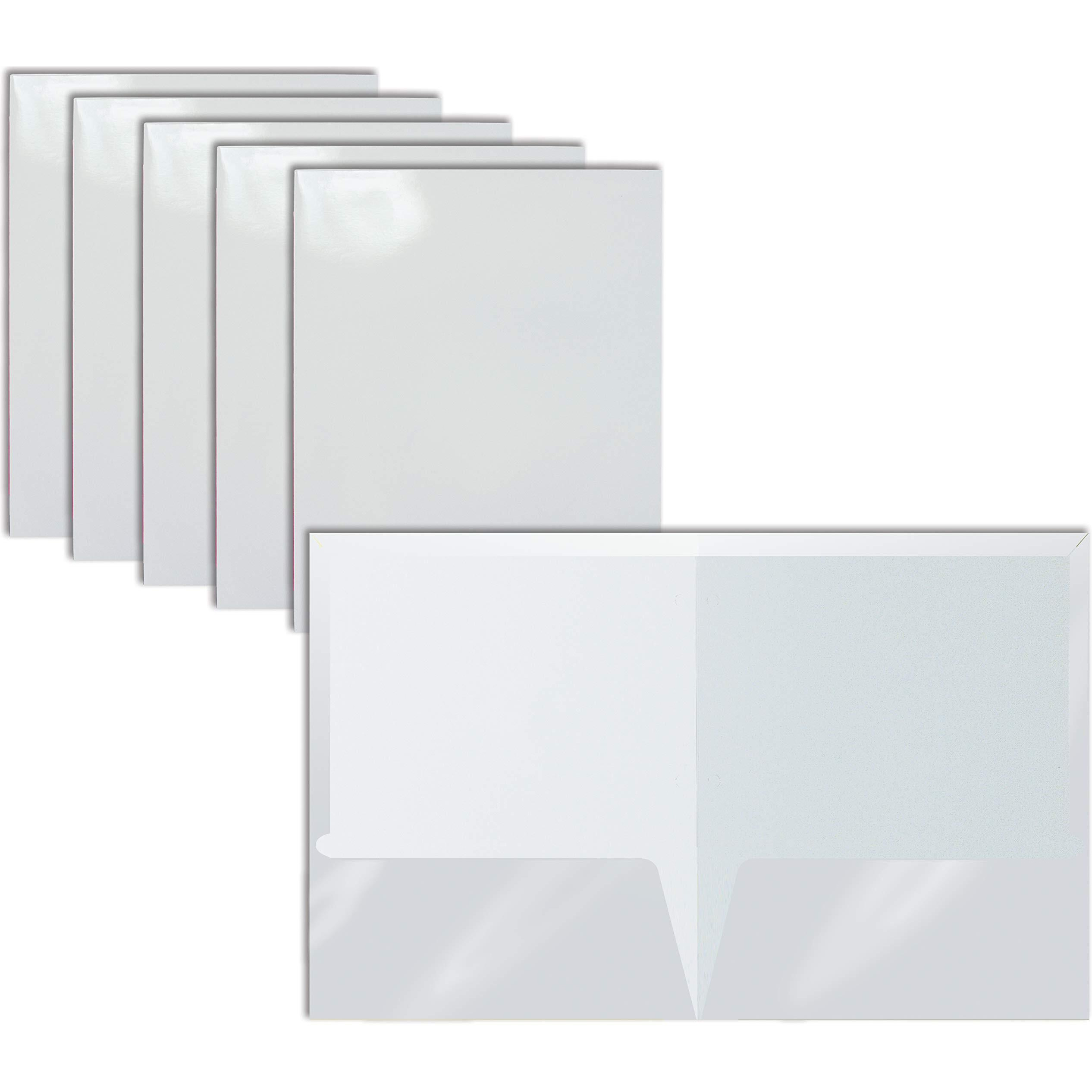 2 Pocket Glossy Laminated White Paper Folders, Letter Size, 25 Pack, White Paper Portfolios By Better Office Products, Box Of 25 White Folders