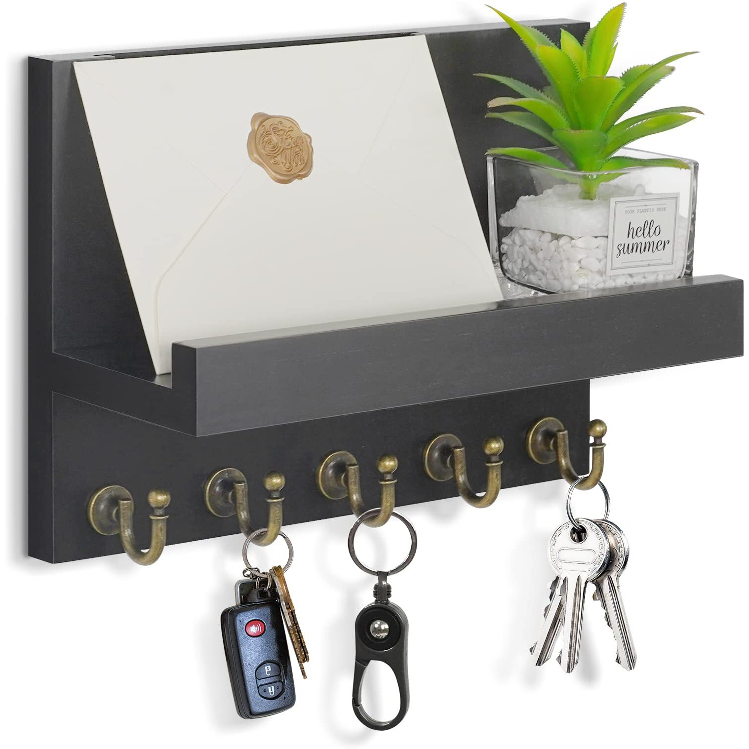 Honjin Key Holder For Wall Easy Installation Mail Organizer Wall Mount Hanging Key Rack For Kitchen And Entryway Decor With 5 Sturdy Key Hooks (Black)