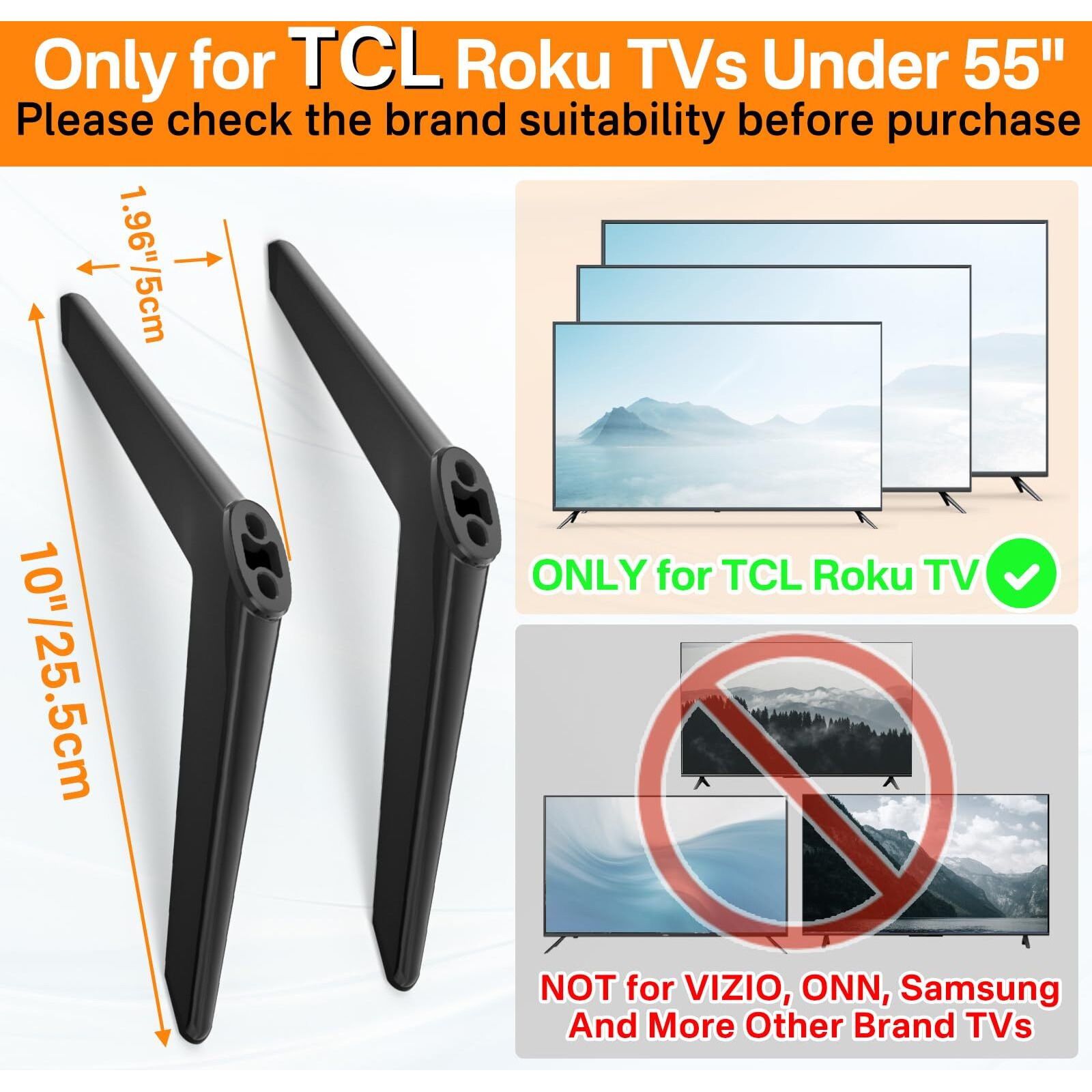 Tv Stand Legs For Tcl Tv Legs Replacement Compatible With Tcl Roku Smart Tv 32In 40In 43In 49In 50In 55In, Replacement Tv Feet With Screws For Tcl Tv Stand Legs - 32S321 40S325 43S303 50S425 55S525