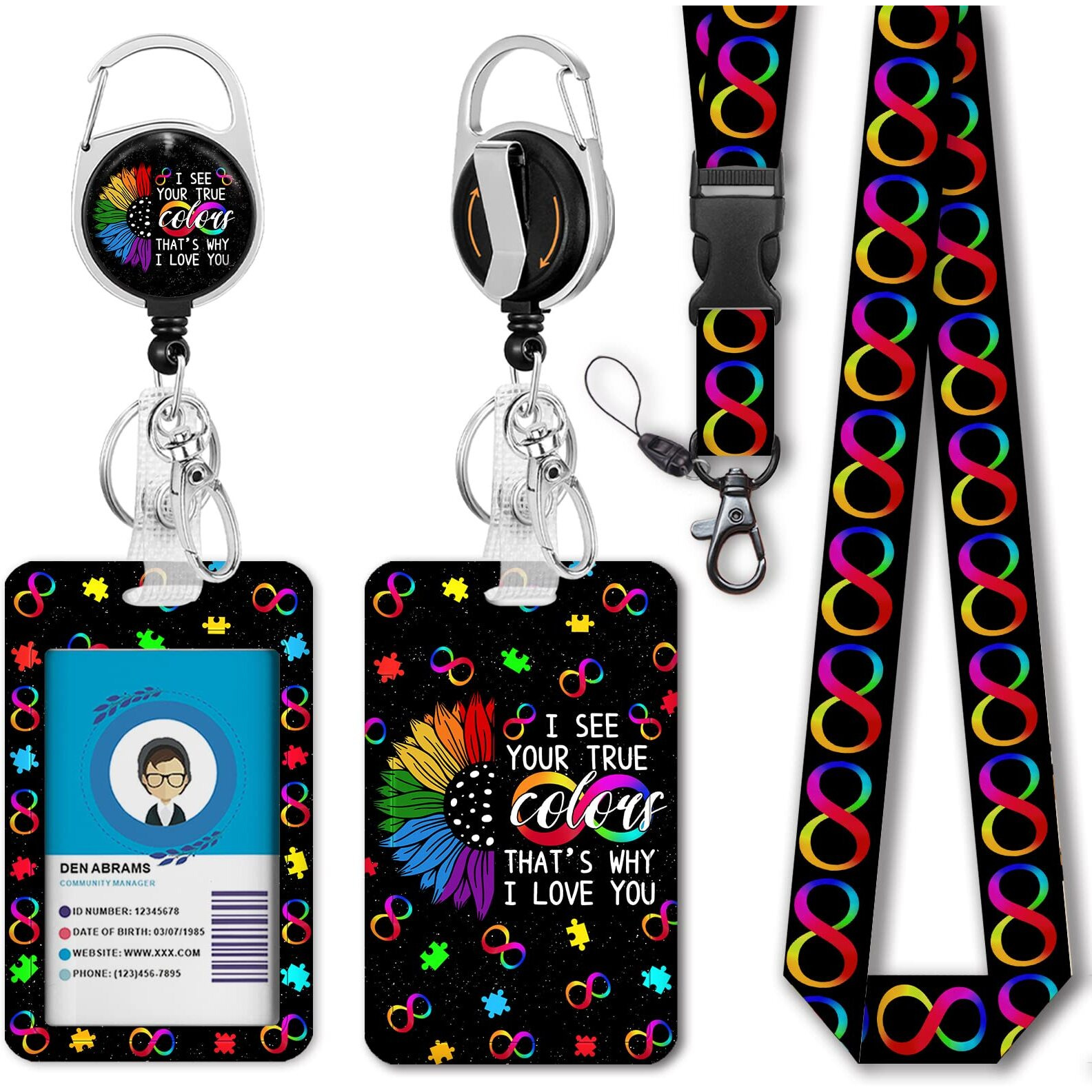 Id Badge Holder With Breakaway Lanyard, Retractable Badge Reel Heavy Duty, Autism Awareness Lanyards For Id Badges Ajustable, Teacher Nurse Work Office Gifts