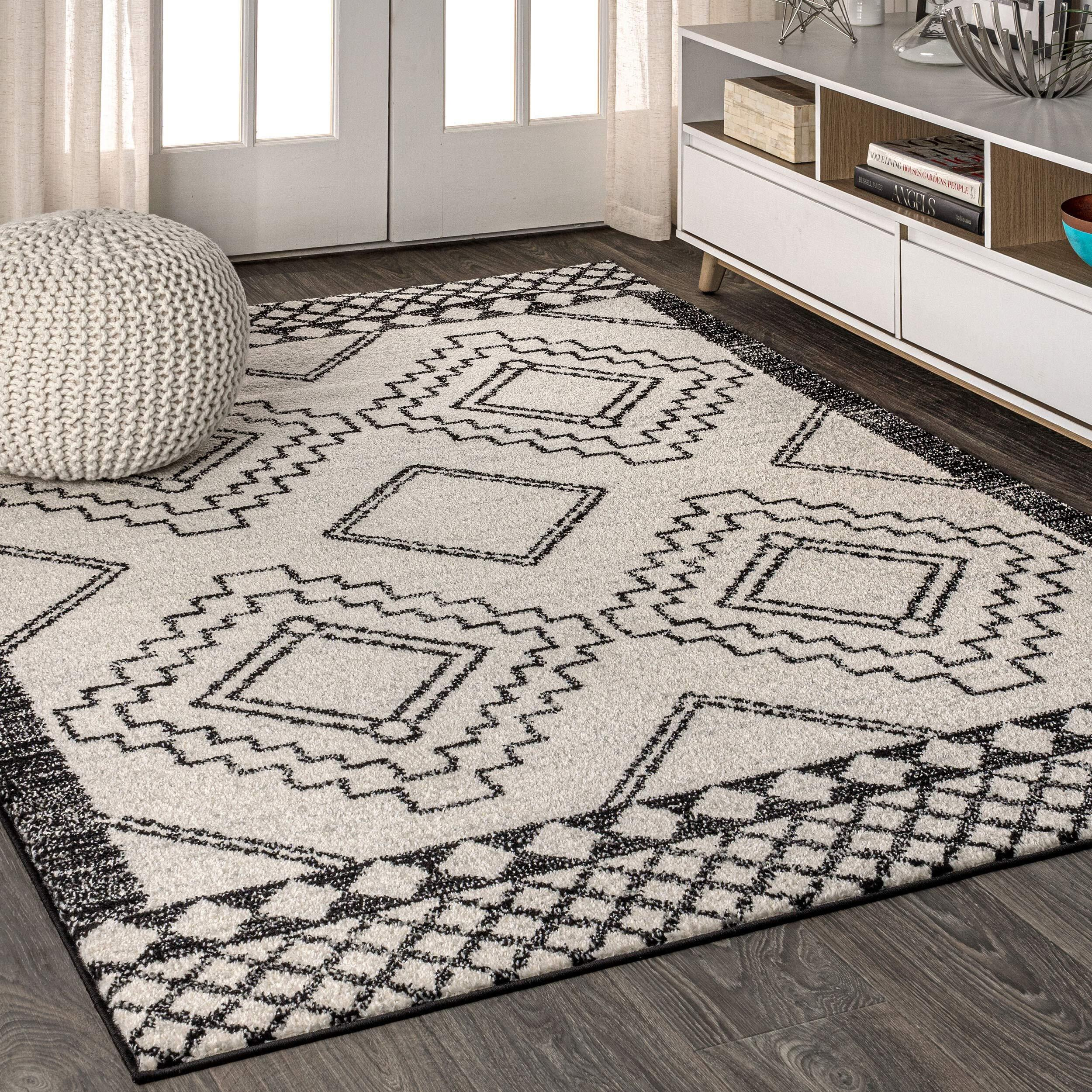 Jonathan Y Moh200A-4 Amir Moroccan Beni Souk Indoor Area-Rug Bohemian Farmhouse Rustic Geometric Easy-Cleaning Bedroom Kitchen Living Room Non Shedding, 4 X 6, Cream,Black
