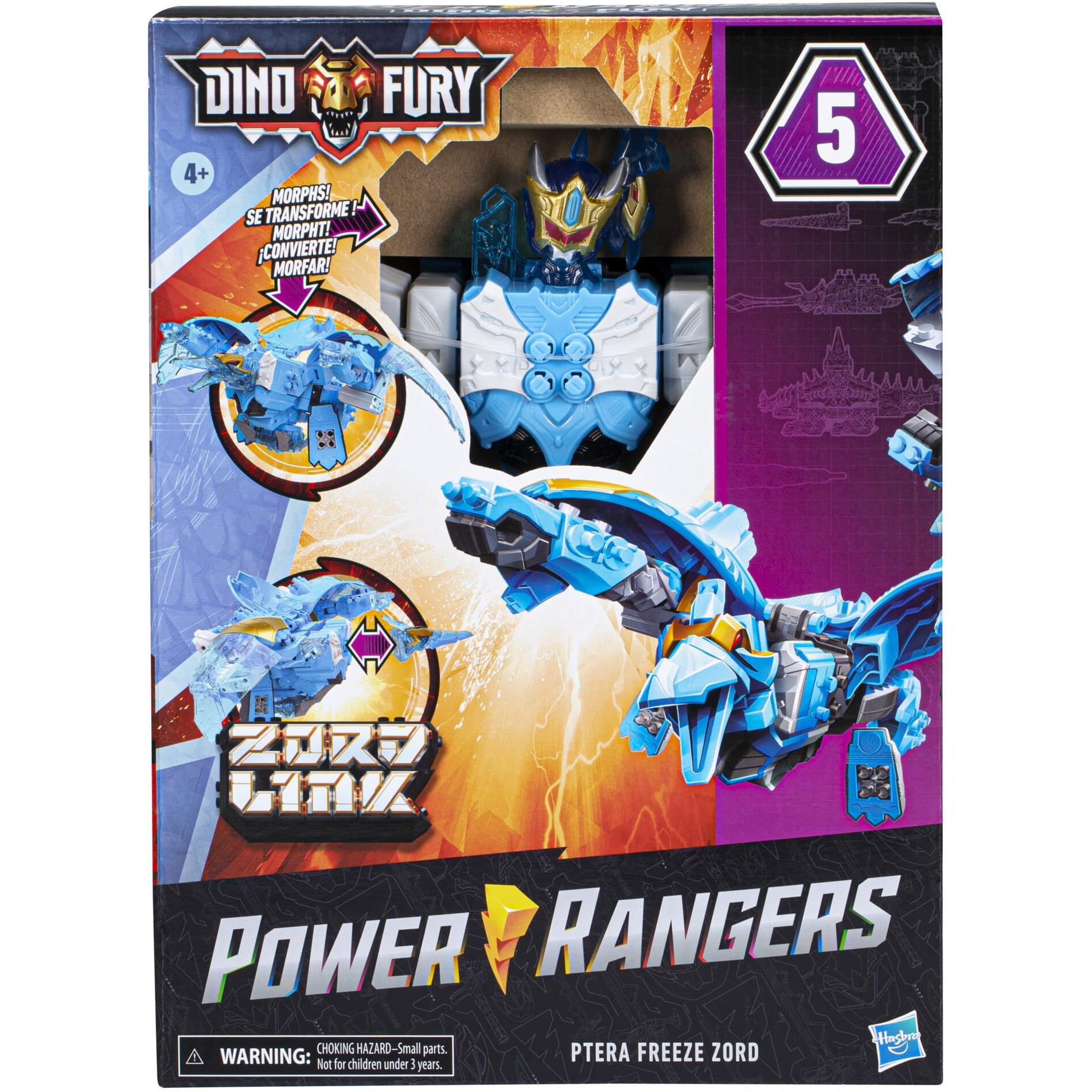 Power Rangers Dino Ptera Freeze Zord For Kids Ages 4 And Up Morphing Dino Robot Zord With Zord Link Mix-And-Match Custom Build System