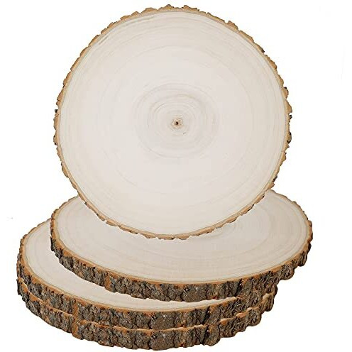 Prsildan 4 Pack Large Wood Circle Slices, 8 To 10 Inches Diy Unfinished Wood Table Centerpieces, Natural Rustic Round Crafts For Indoor Christmas Wedding Party Dacor