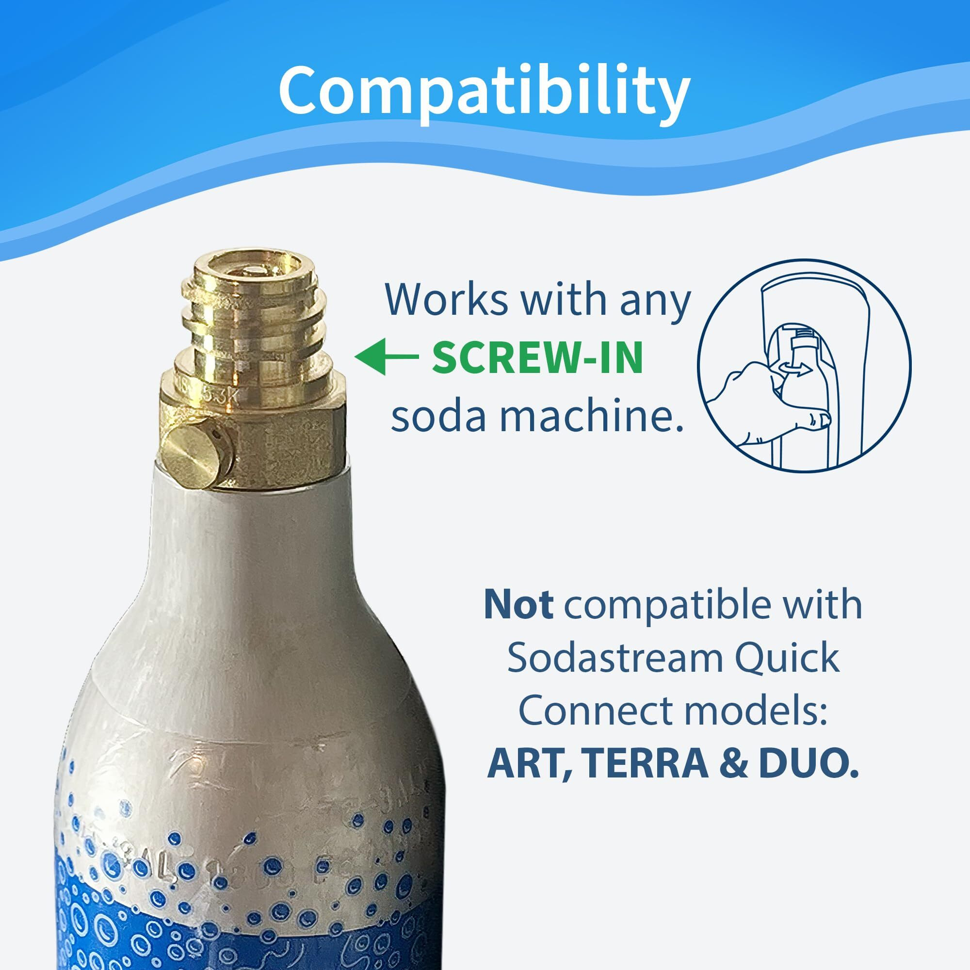 Soda Sense 60L Threaded Co2 2 Pack Canister Refill, Compatible W/All Threaded 'screw-In' Soda Makers Including Sodastream [Excludes Art, Terra & Duo]