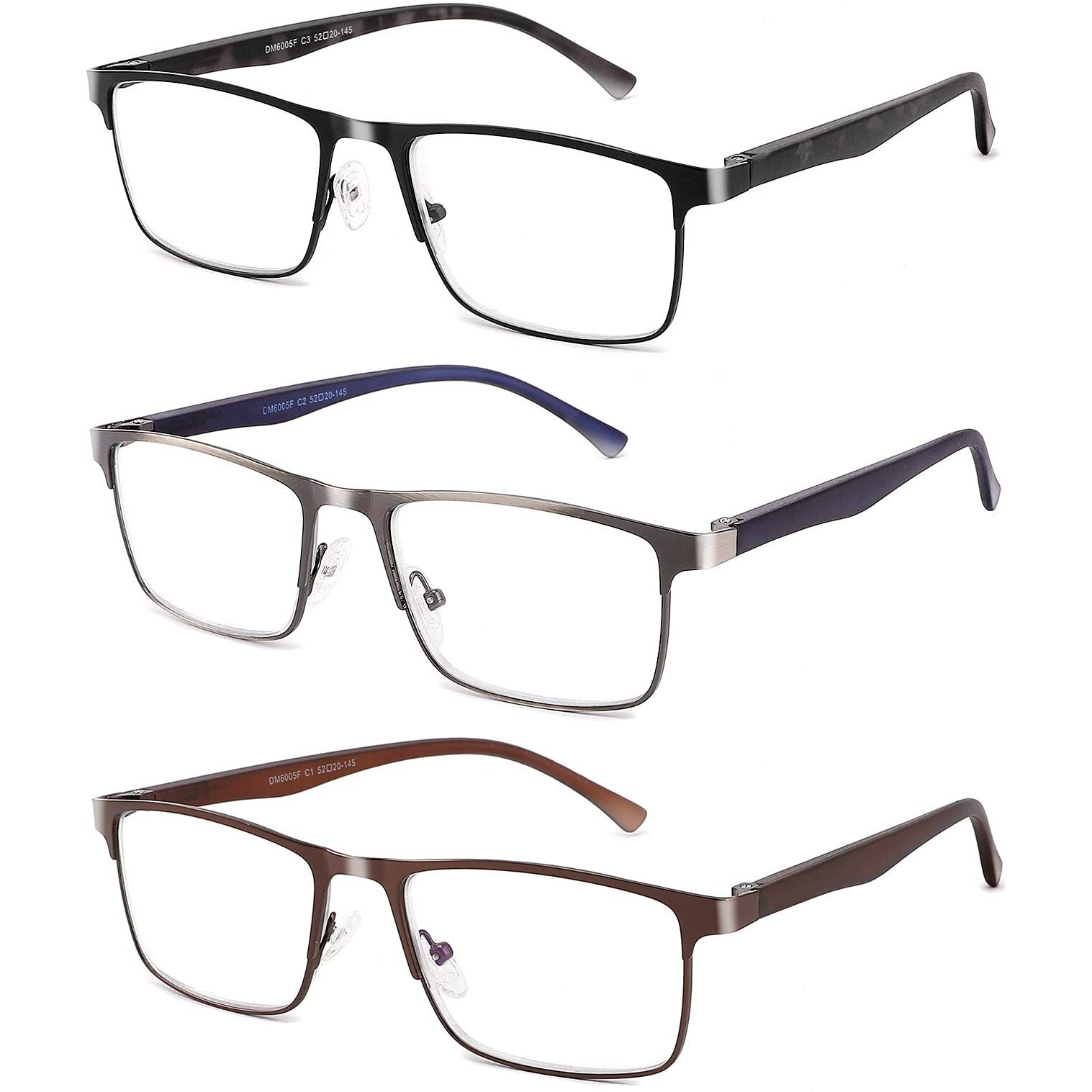 Crgatv 3-Pack Reading Glasses For Men Blue Light Filtering Full Frame Metal Readers Anti Uv/Eye Strain/Glare (+2.25 Magnification Strength)