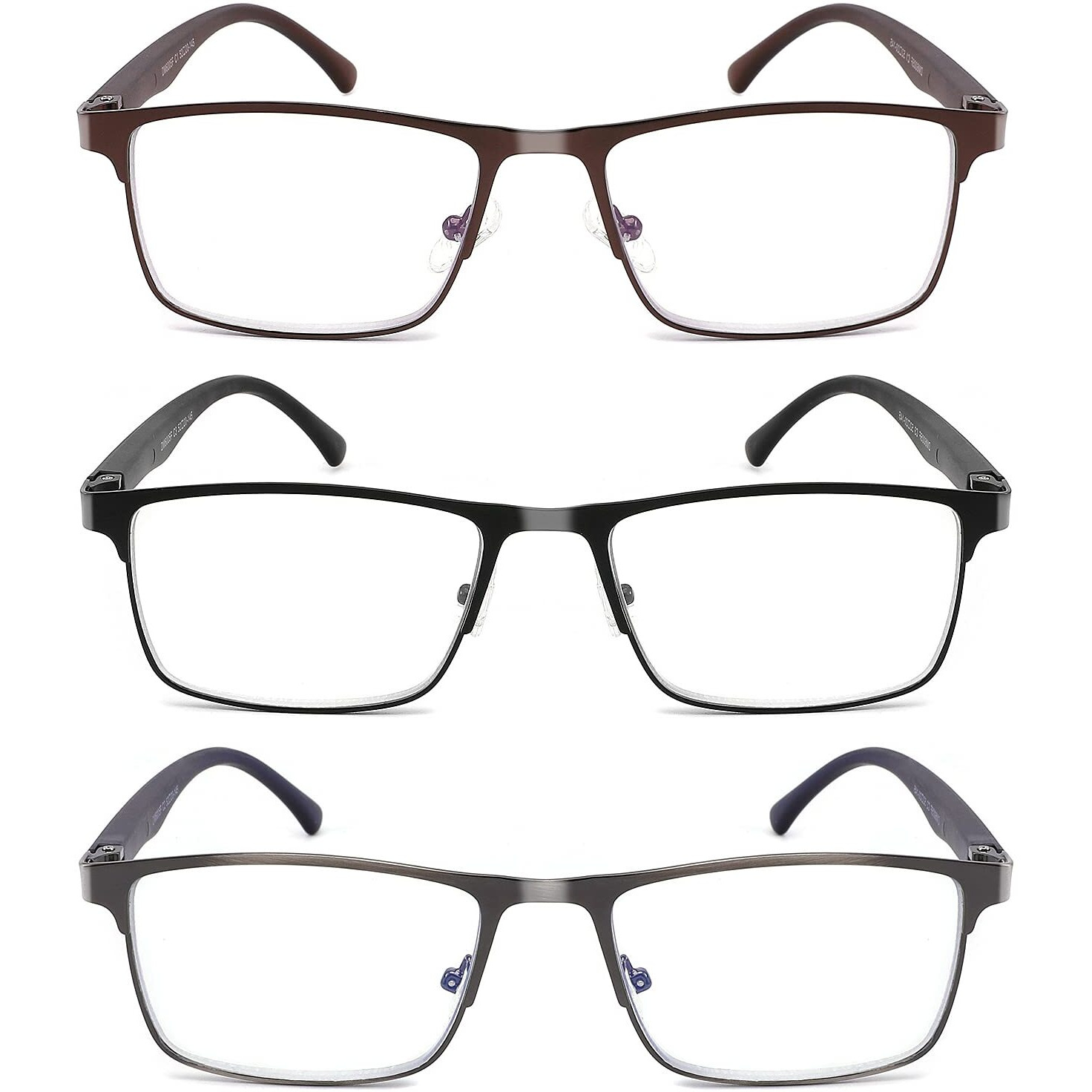 Crgatv 3-Pack Reading Glasses For Men Blue Light Filtering Full Frame Metal Readers Anti Uv/Eye Strain/Glare (+2.25 Magnification Strength)