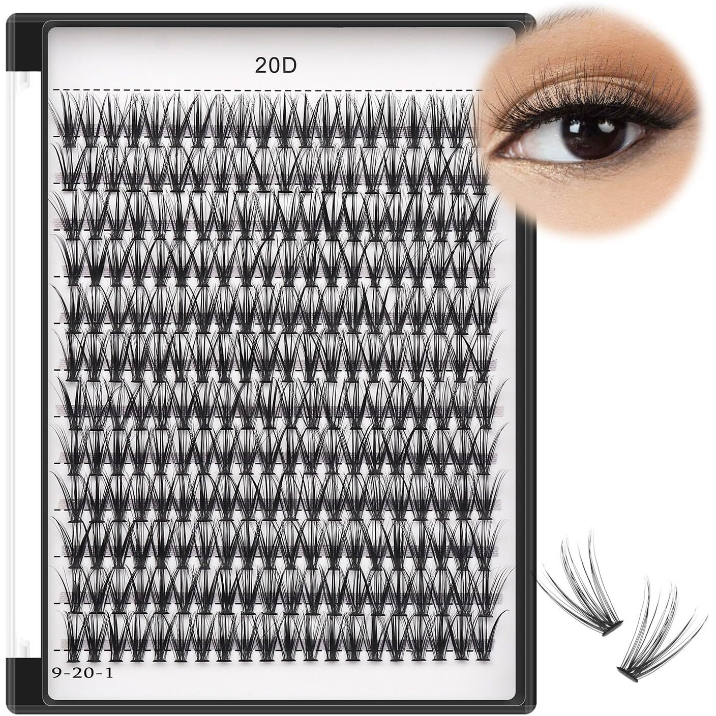 Bodermincer Black Cluster Lashes 240Pcs 20D/40D Diy Eyelash Extension D Curl Long Individual Lashes Mixed Tray Faux Mink Lash Clusters Extensions 8-22Mm (20D-14Mm)