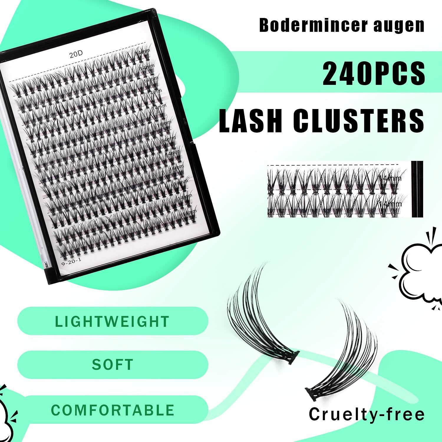 Bodermincer Black Cluster Lashes 240Pcs 20D/40D Diy Eyelash Extension D Curl Long Individual Lashes Mixed Tray Faux Mink Lash Clusters Extensions 8-22Mm (20D-14Mm)