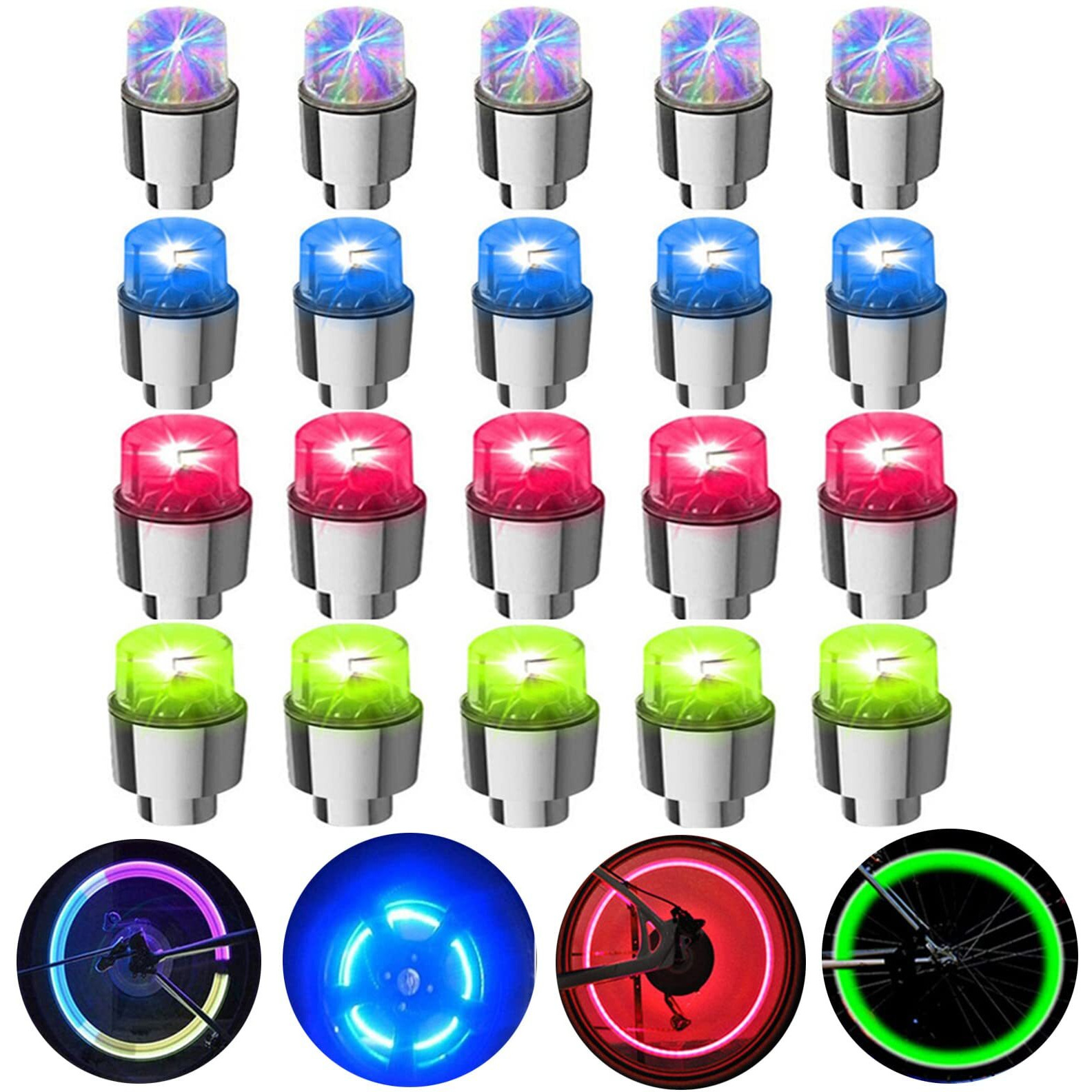 Ficbox 20 Pcs Led Wheel Lights Flash Light Tire Valve Cap Lamp For Car Trucks Motorcycle Bike (20Pcs Mixed)