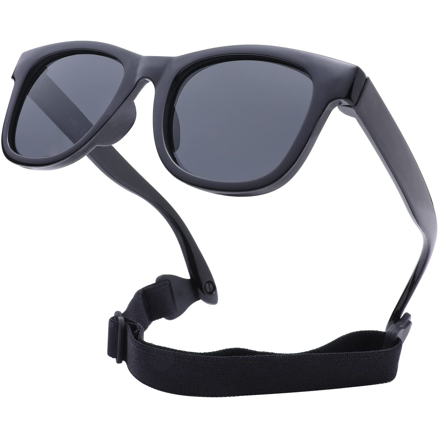 Coasion Bendable Flexible Polarized Newborn Baby Sunglasses With Strap For Infant Boys Girls Age 0-12 Months (Glossy Black/Gray)