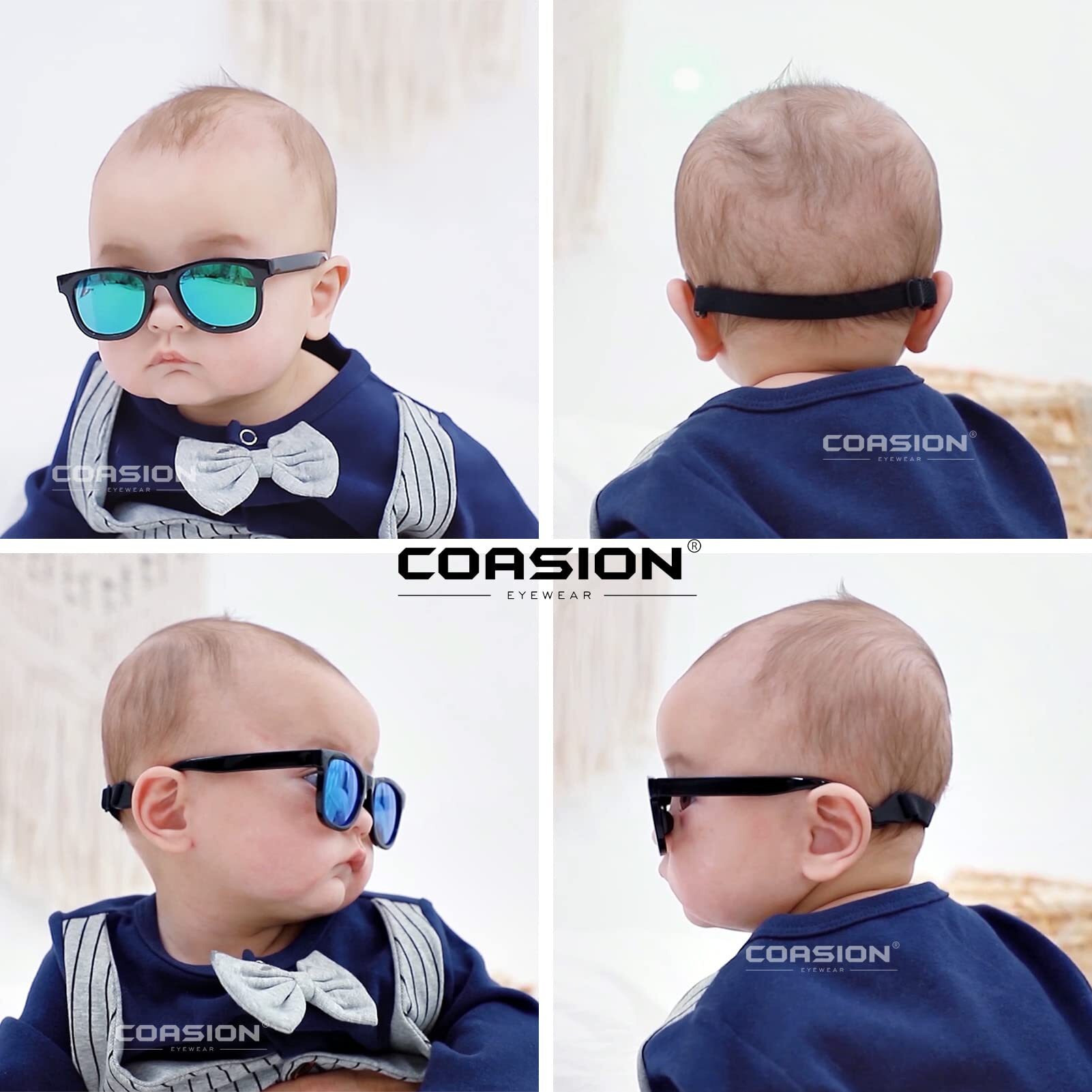 Coasion Bendable Flexible Polarized Newborn Baby Sunglasses With Strap For Infant Boys Girls Age 0-12 Months (Glossy Black/Gray)