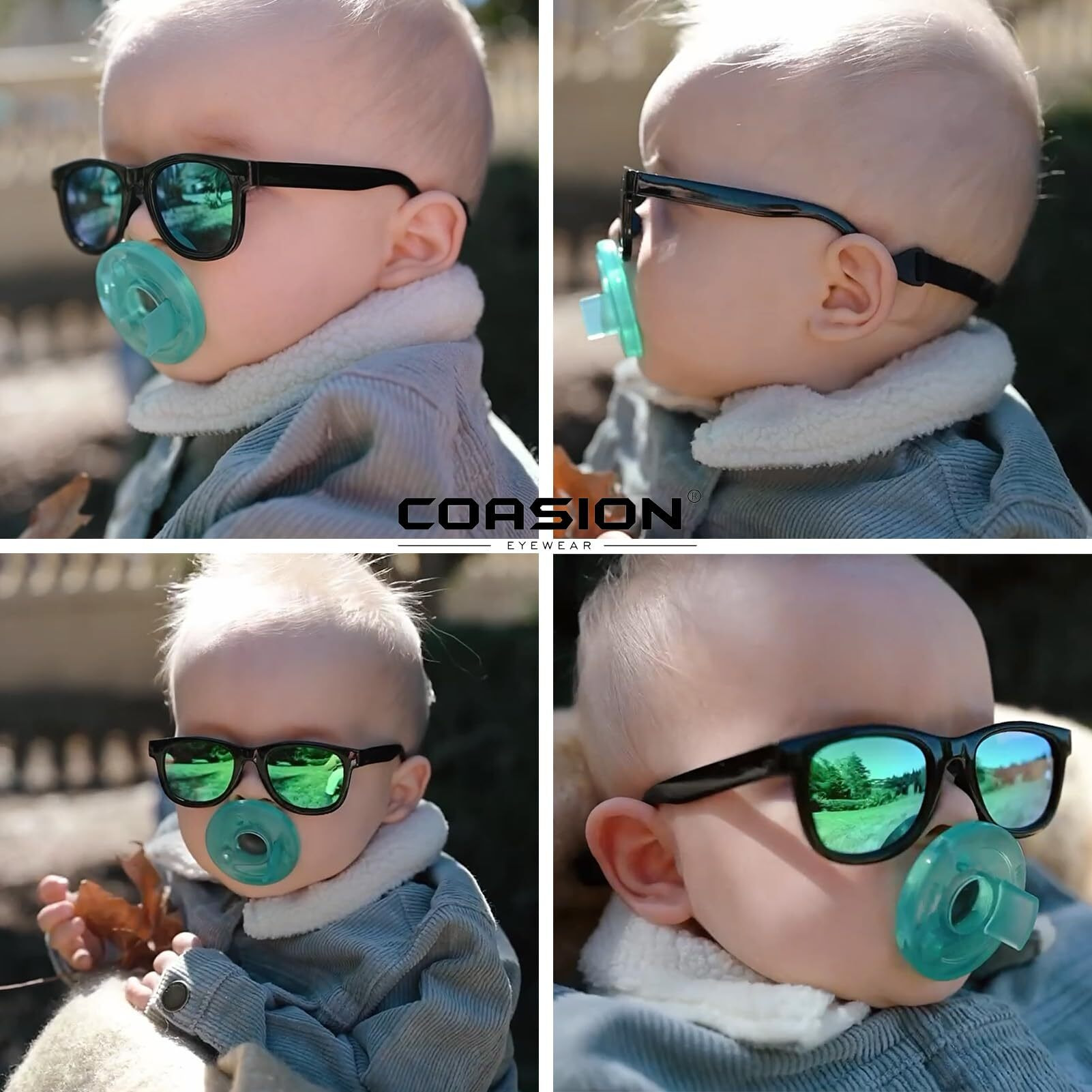 Coasion Bendable Flexible Polarized Newborn Baby Sunglasses With Strap For Infant Boys Girls Age 0-12 Months (Glossy Black/Gray)