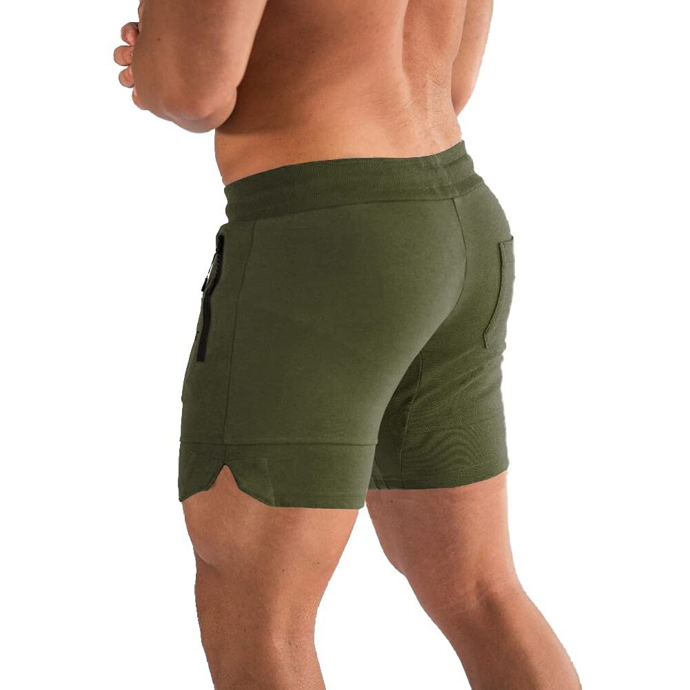 Pidogym Men's 5" Gym Workout Shorts,Fitted Jogging Short Pants For Bodybuilding Running Training With Zipper Pockets Army Green