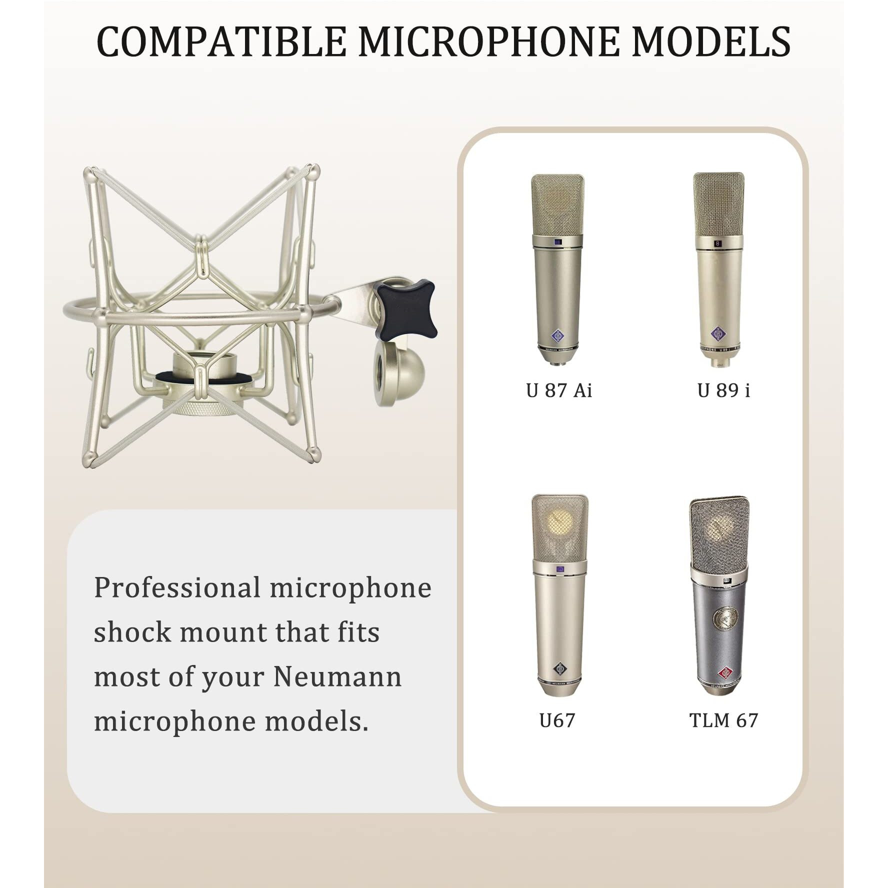 Suuntok Microphone Shock Mount Anti-Vibration Mic Holder Spider Recording Mic Shockmount Stand Compatible With Neumann U87 Ai,U67 Set,U89 I And Tlm 67 (Champagne)