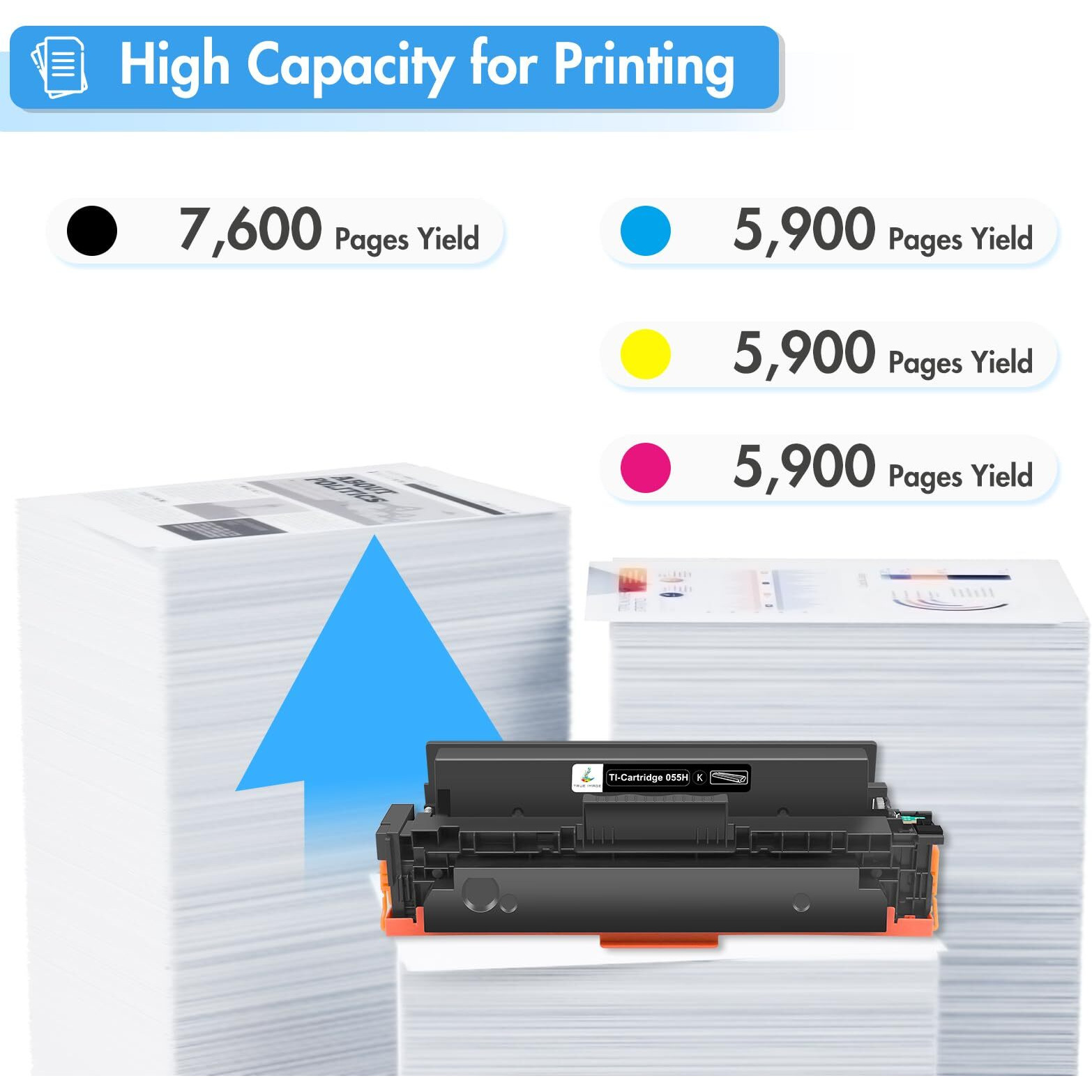 True Image Compatible 055H 055 Toner Cartridge Replacement For Canon 055H 055 High Capacity For Canon Color Imageclass Mf743Cdw Mf741Cdw Mf746Cdw Mf743 Printer (Black Cyan Magenta Yellow, 4-Pack)