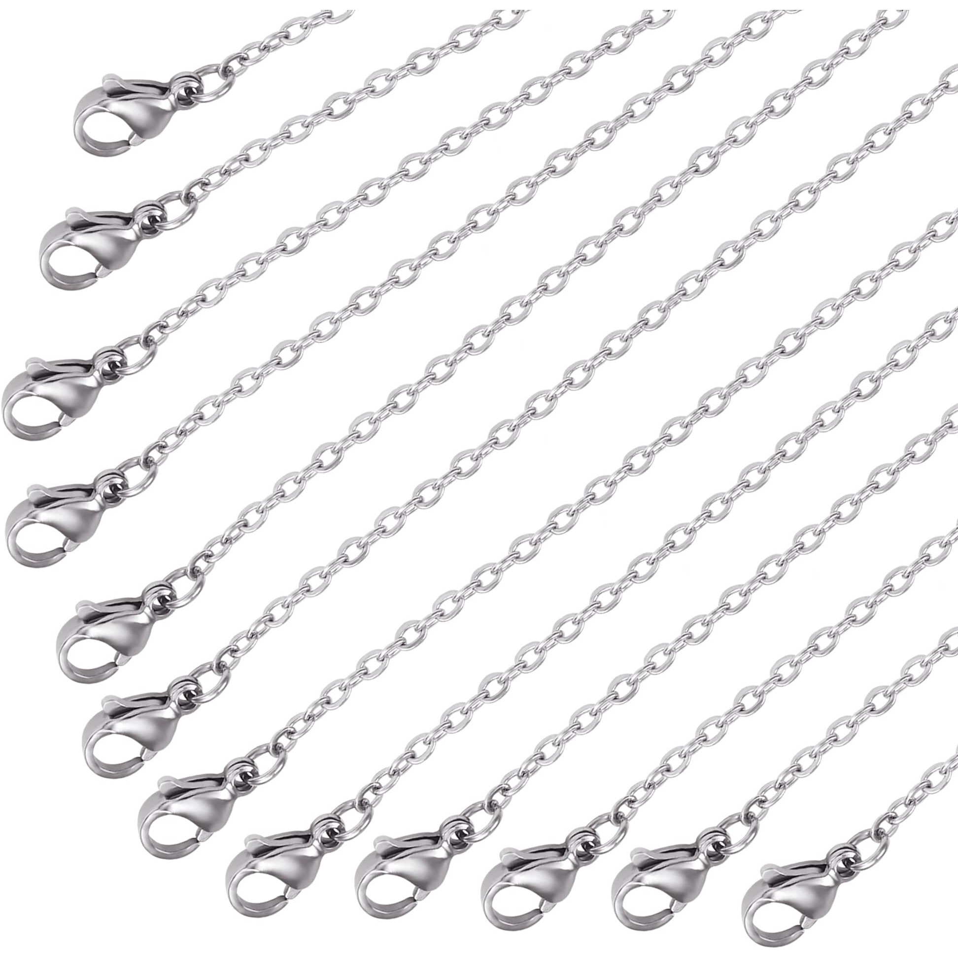 Wholesale 12 Pcs Genuine Stainless Steel Fine Cable Chain Necklace Chains Bulk For Jewelry Making 18-30 Inches (30 Inch(2Mm))