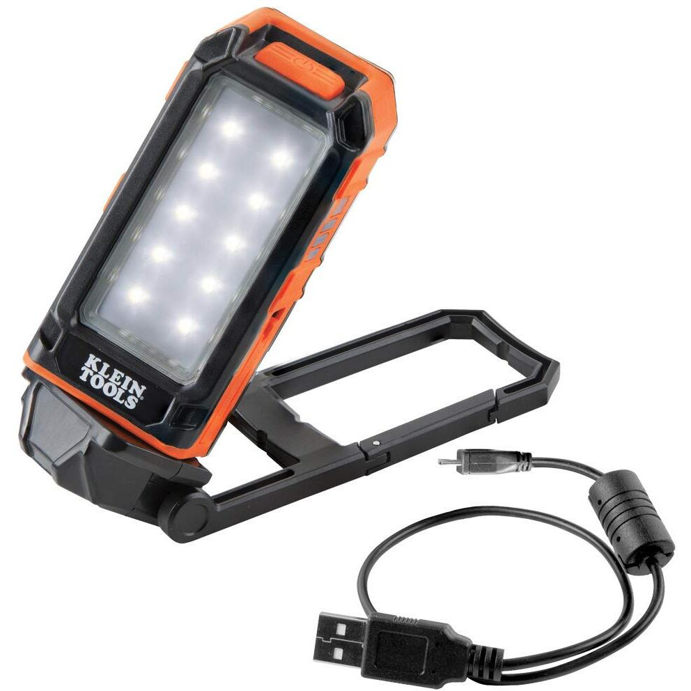 Klein Tools 56403 Led Light, Rechargeable Flashlight  Worklight With Kickstand And Carabiner, Charges Small Electronics, For Work, Camping