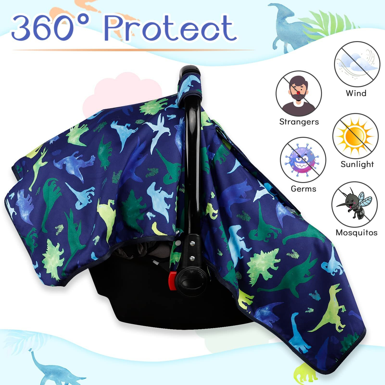 Carseat Cover Boy, Winter Baby Carseat Seat Cover, Carseat Canopy Cozy & Warm Cover With Peep Windows, Blue Dinosaur Stuff