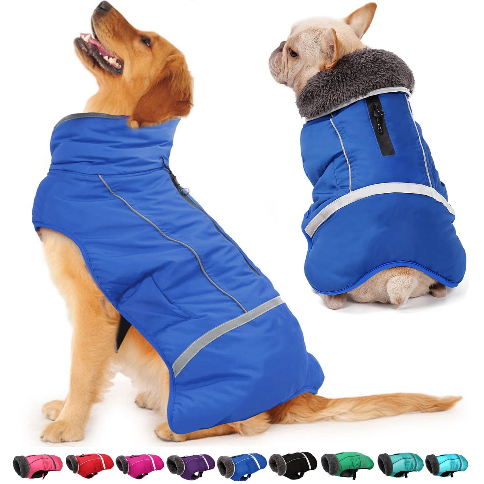 Dogcheer Warm Dog Coat, Fleece Collar Winter Dog Clothes, Reflective Pet Jacket Apparel For Cold Weather, Waterproof Windproof Puppy Snowsuit Vest For Small Medium Large Dogs