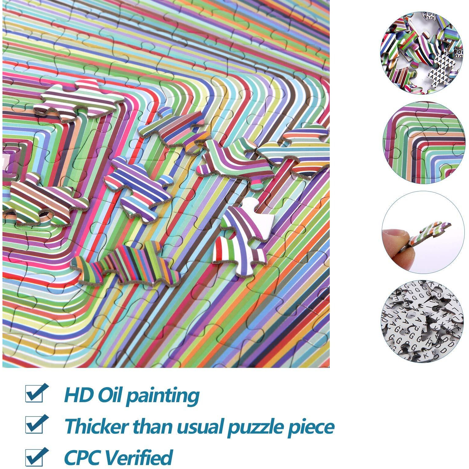 Bgraamiens Puzzle-Twisted 3D Colorful Squares-1000 Pieces Square Puzzle Color Challenge Jigsaw Puzzles For Adults And Kids